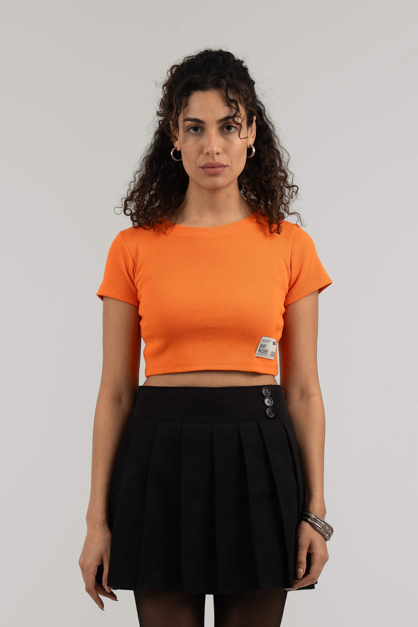 Orange Ribbed Cropped T-Shirt