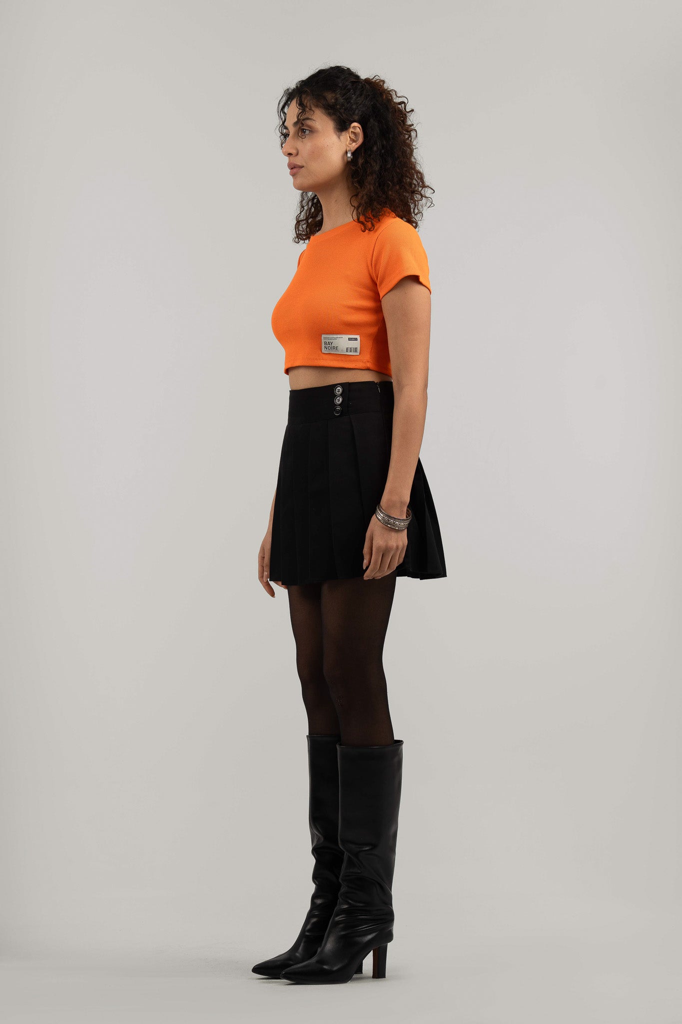 Orange Ribbed Cropped T-Shirt