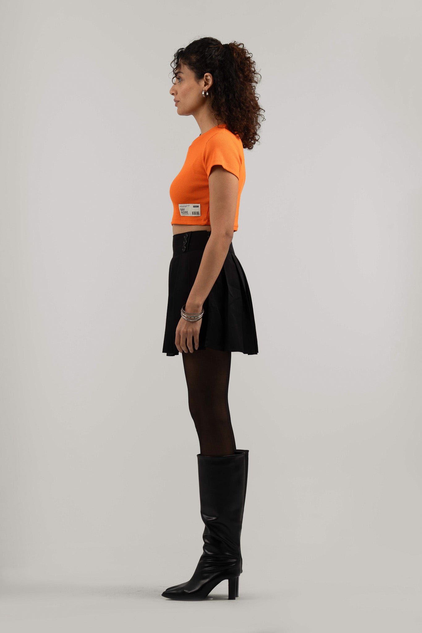 Orange Ribbed Cropped T-Shirt