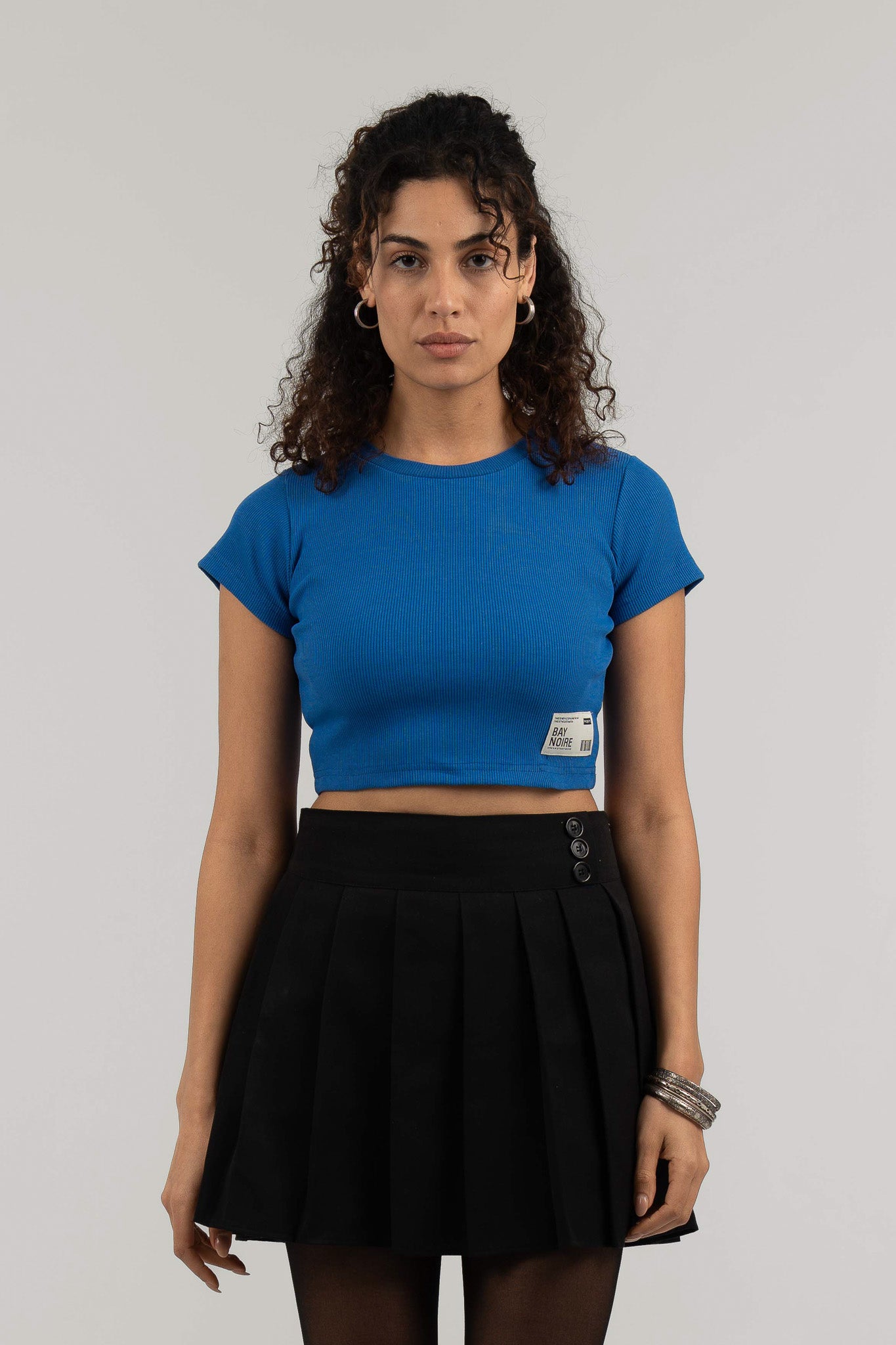 Blue Ribbed Cropped T-Shirt