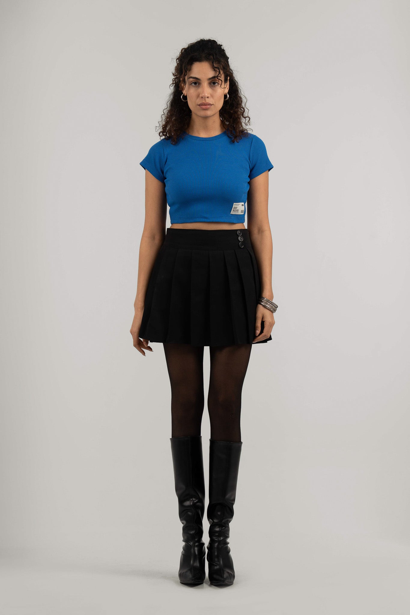 Blue Ribbed Cropped T-Shirt