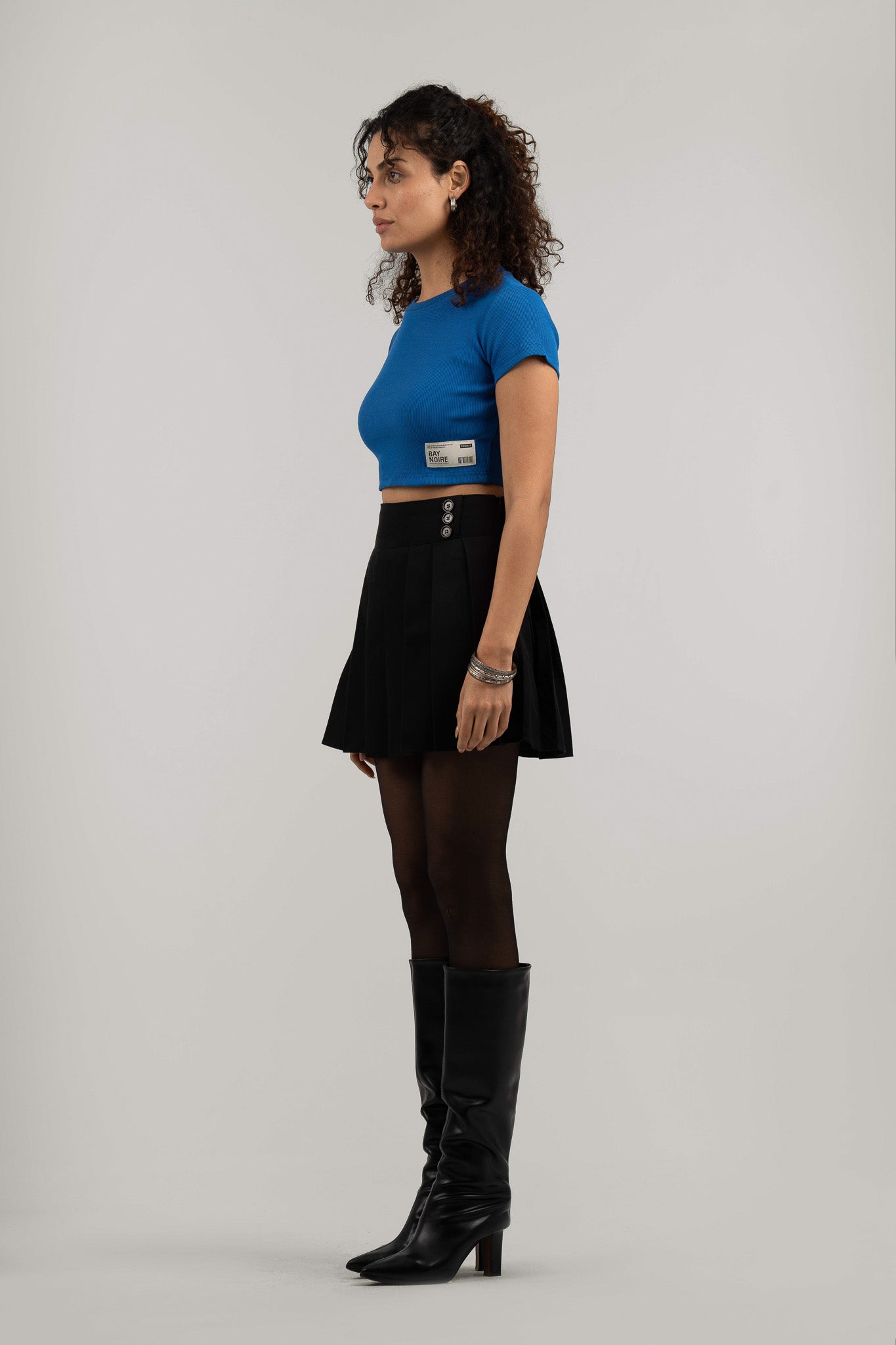 Blue Ribbed Cropped T-Shirt