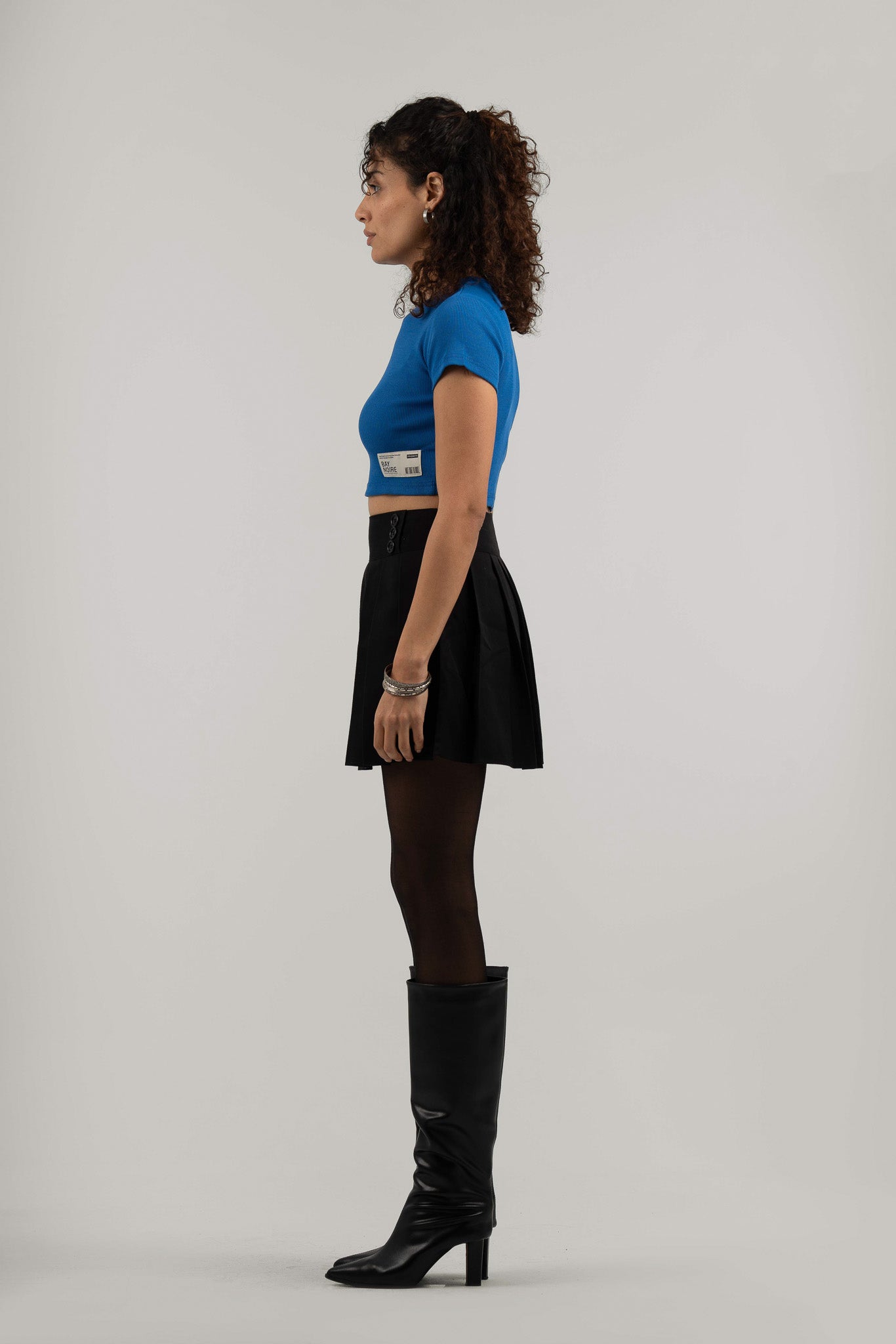 Blue Ribbed Cropped T-Shirt