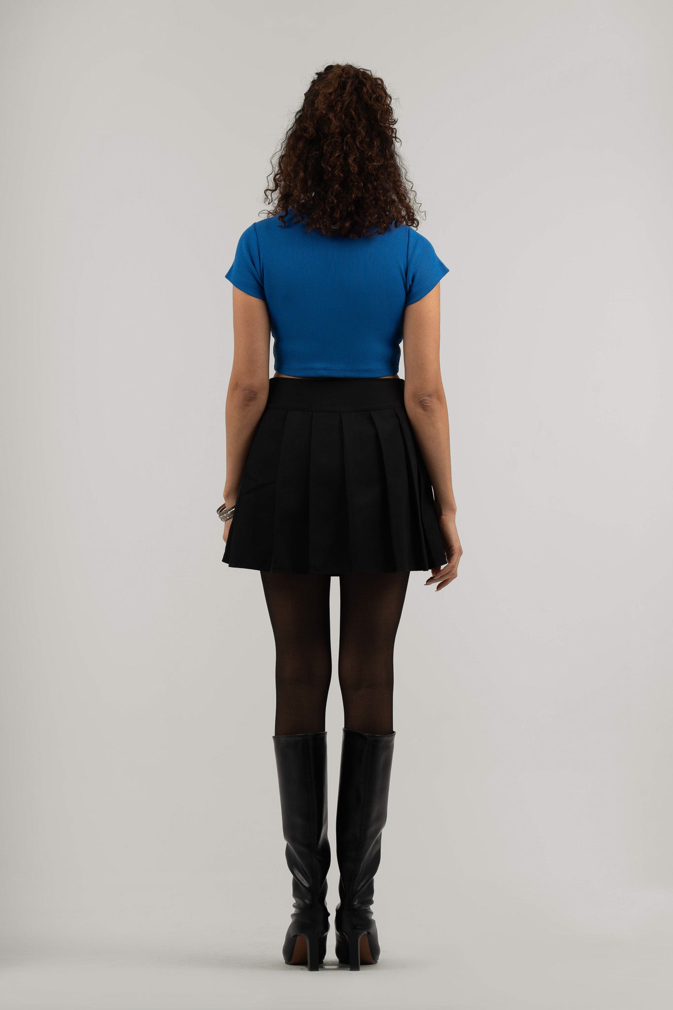 Blue Ribbed Cropped T-Shirt