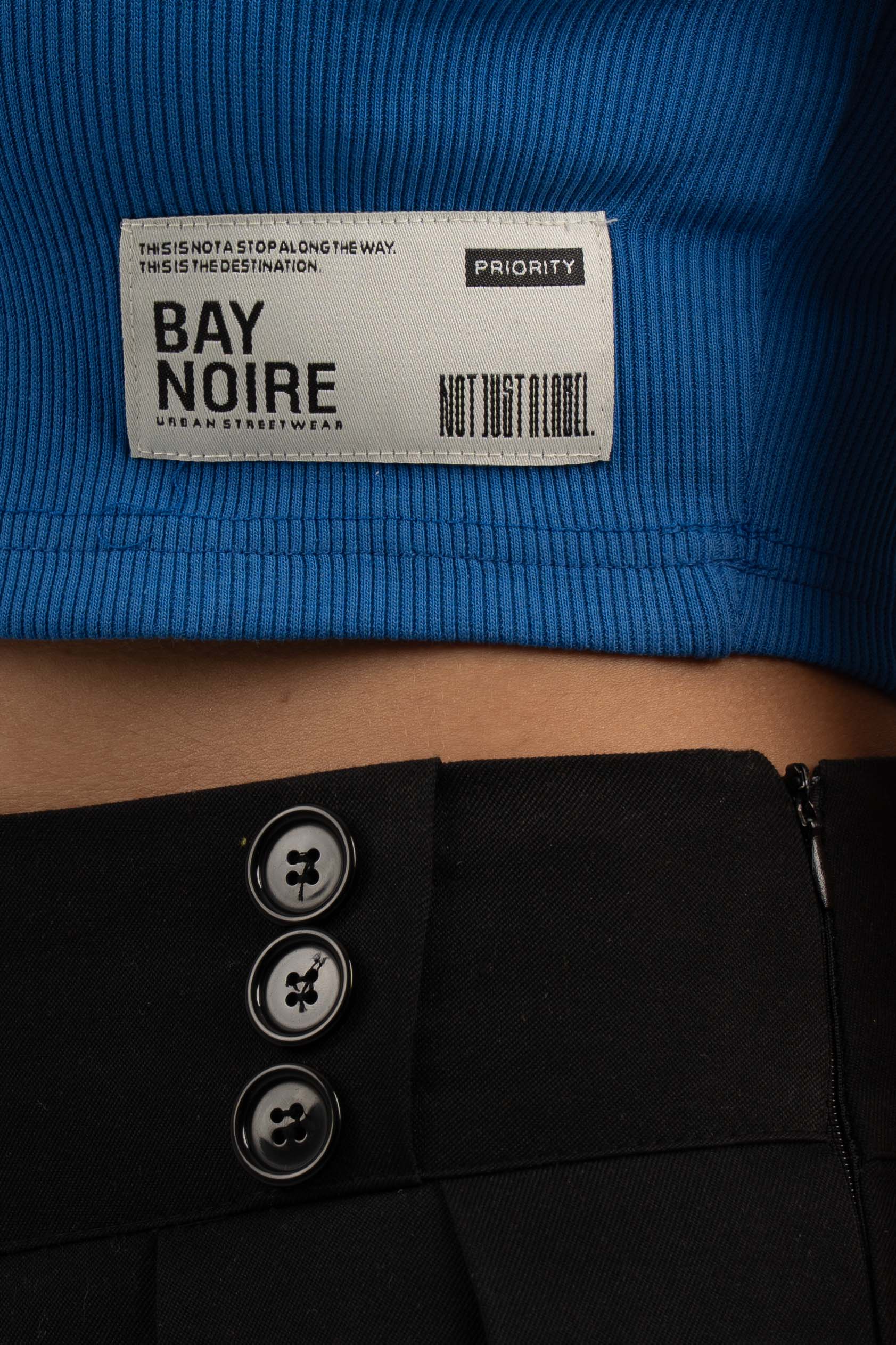 Blue Ribbed Cropped T-Shirt