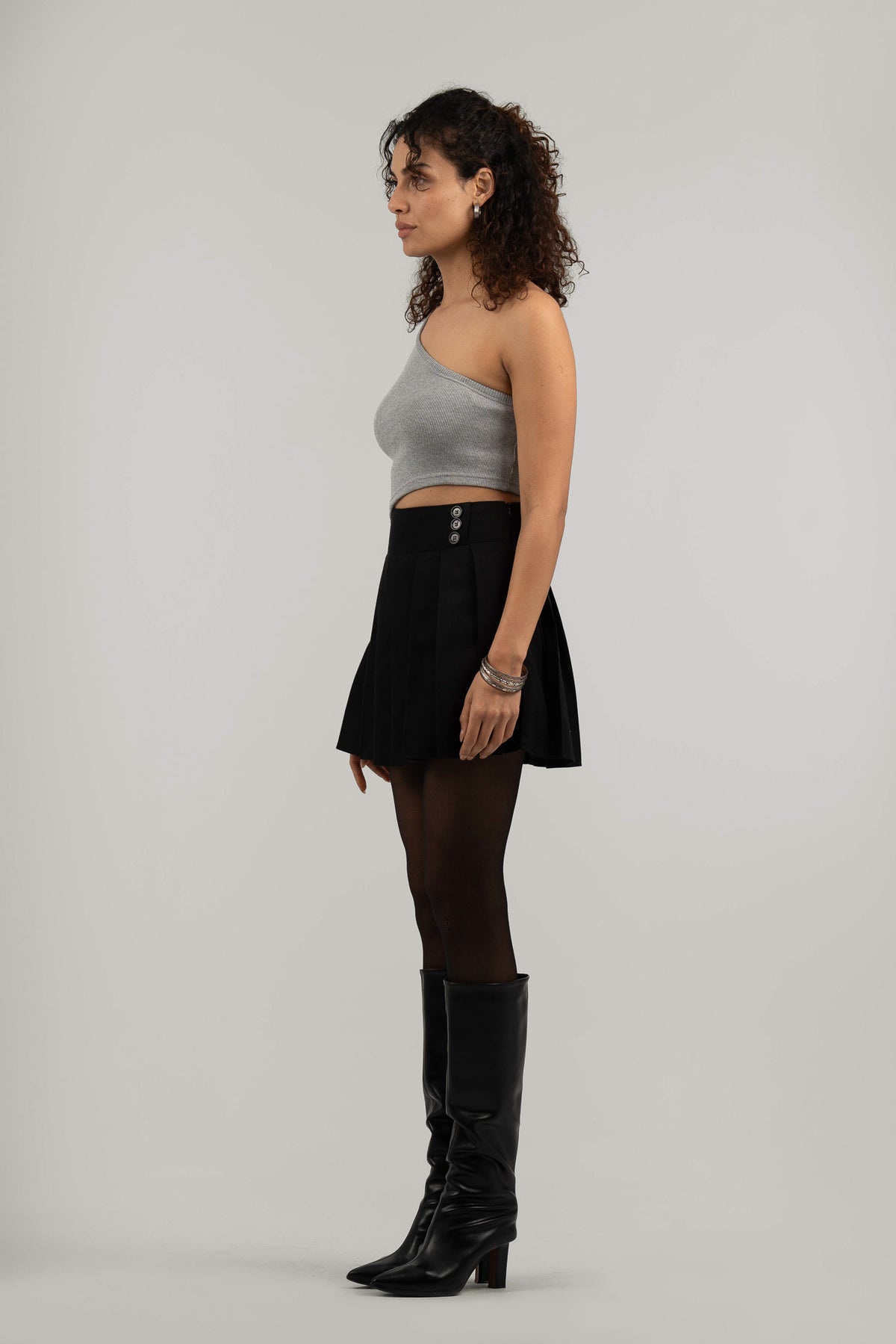 Grey Ribbed One Shoulder Crop Top