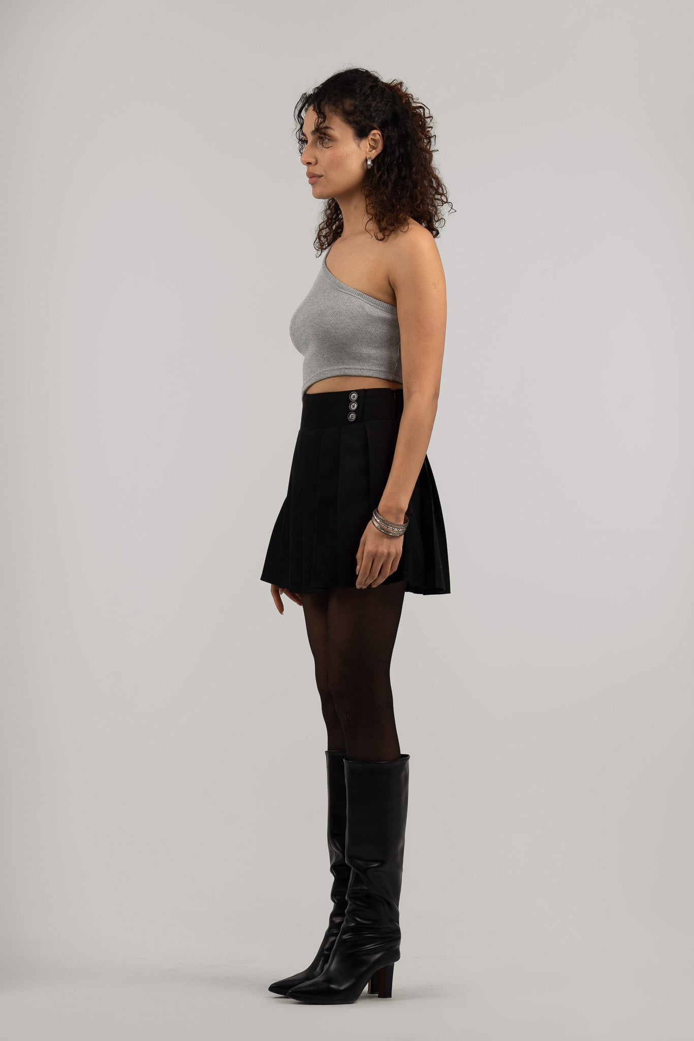 Grey Ribbed One Shoulder Crop Top