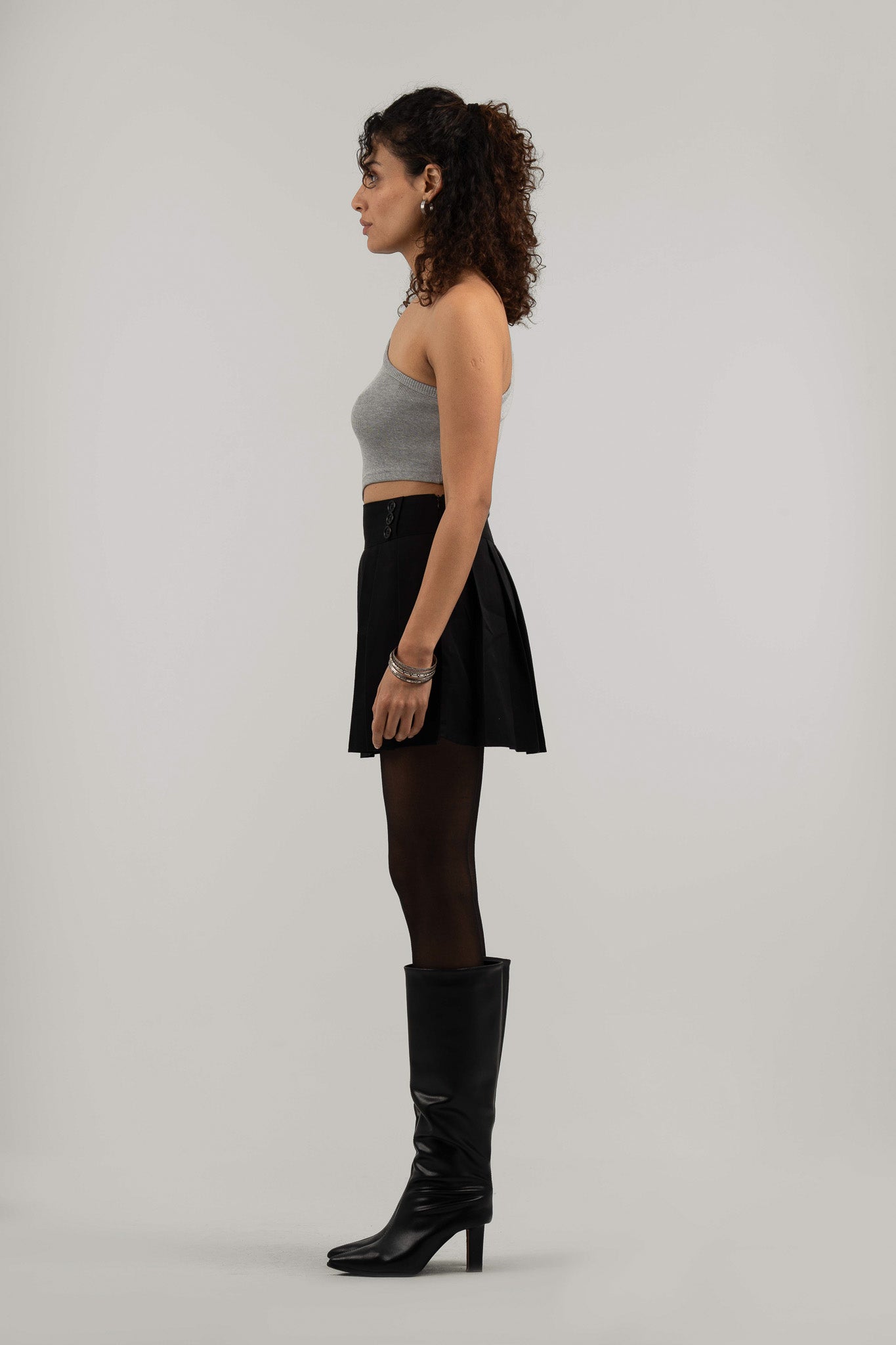 Grey Ribbed One Shoulder Crop Top