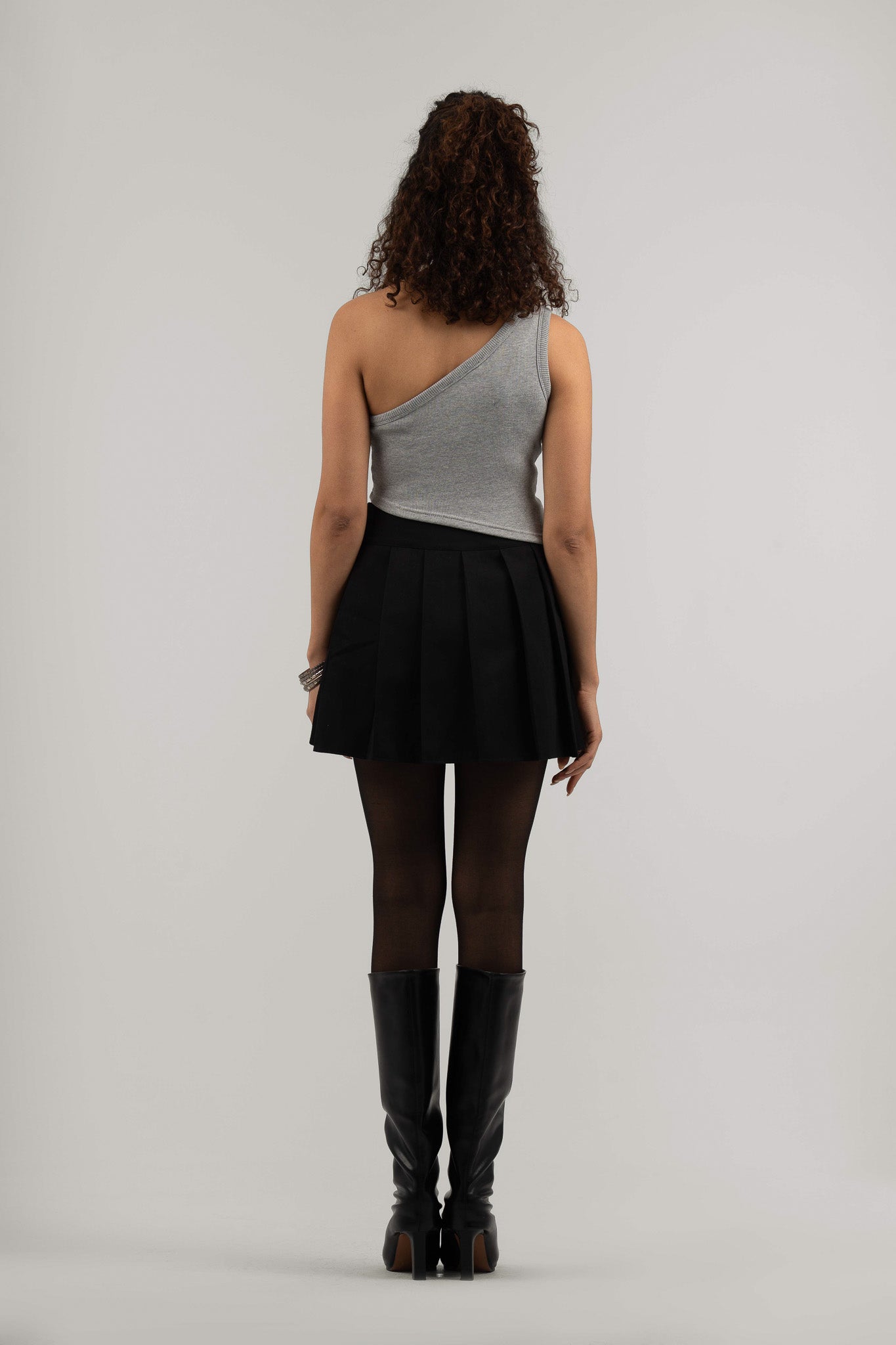 Grey Ribbed One Shoulder Crop Top