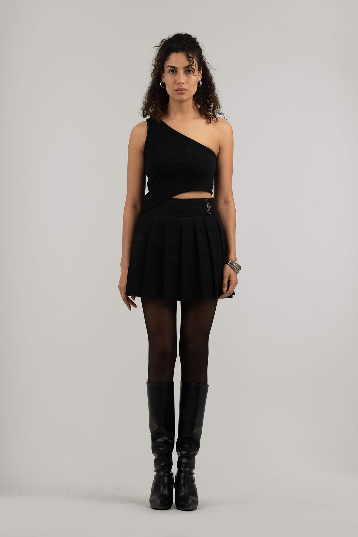Black Ribbed One Shoulder Crop Top