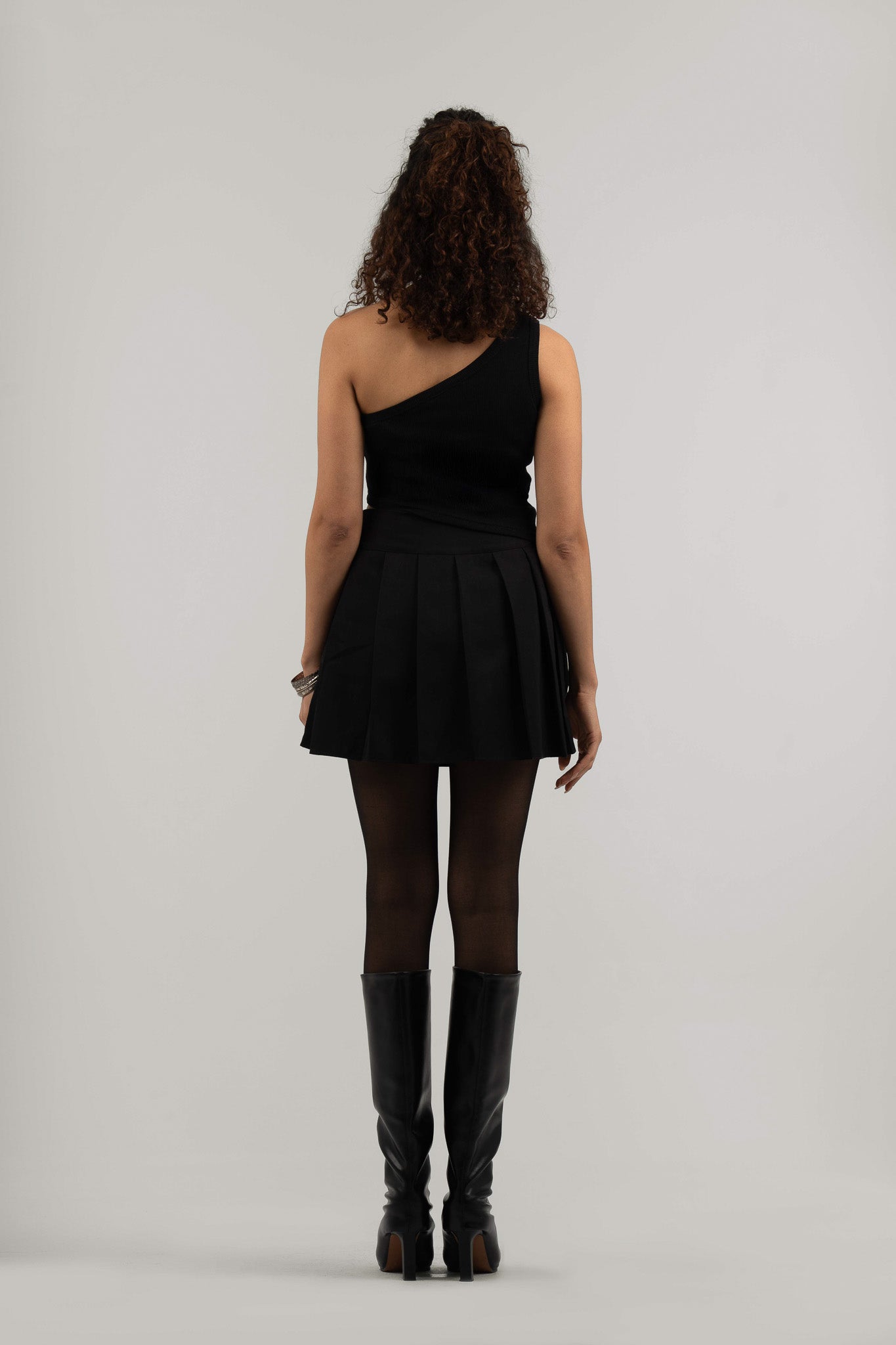 Black Ribbed One Shoulder Crop Top