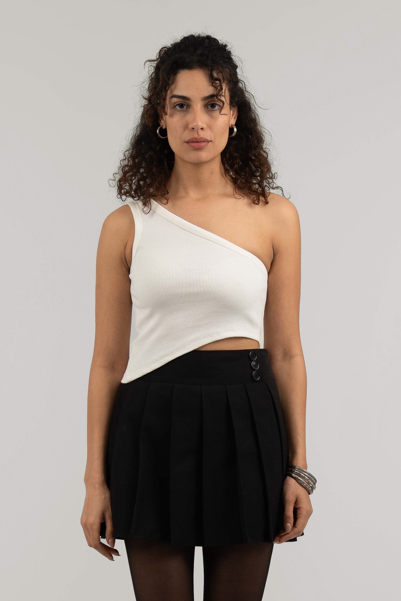 White Ribbed One Shoulder Crop Top