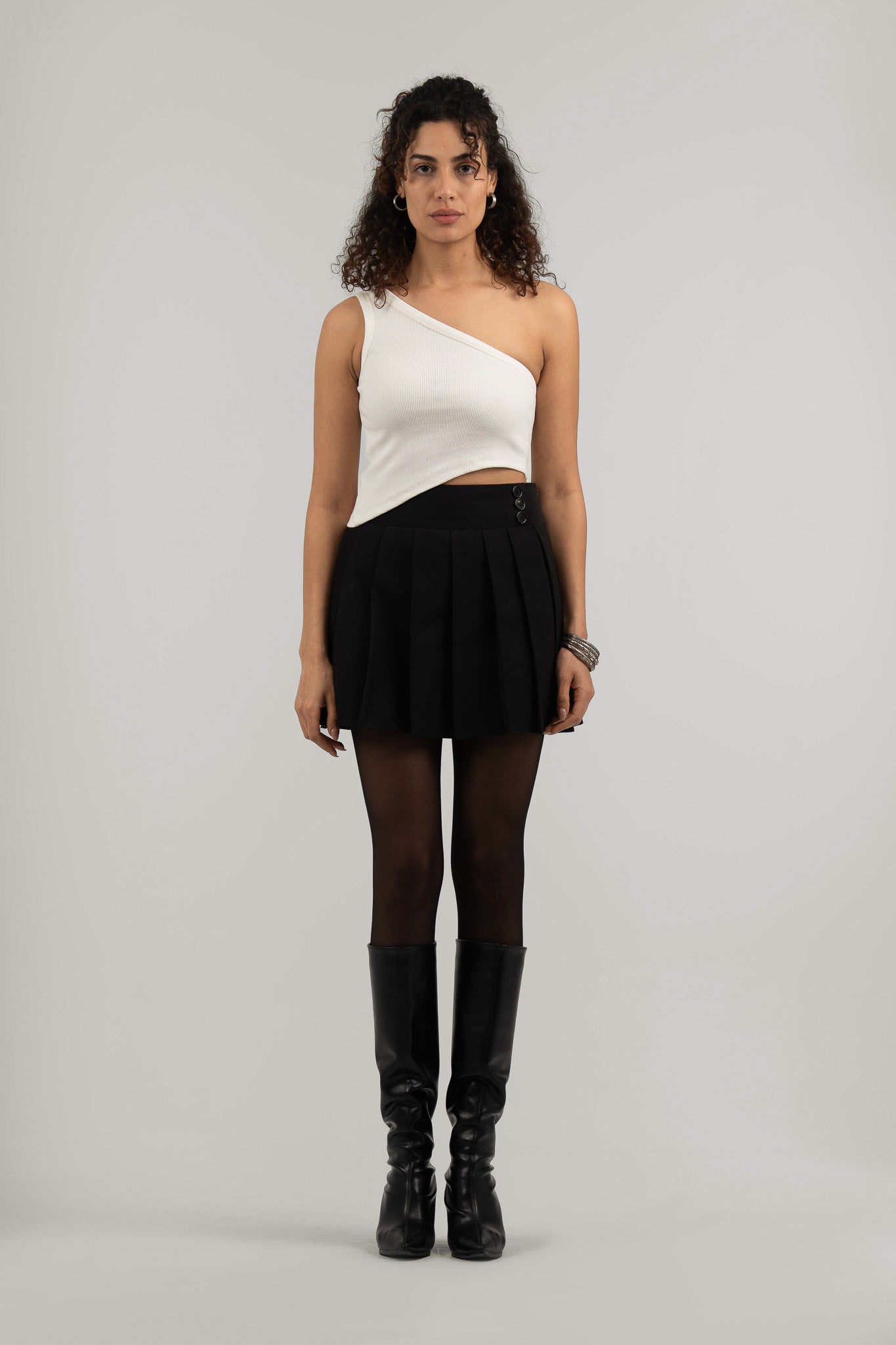 White Ribbed One Shoulder Crop Top