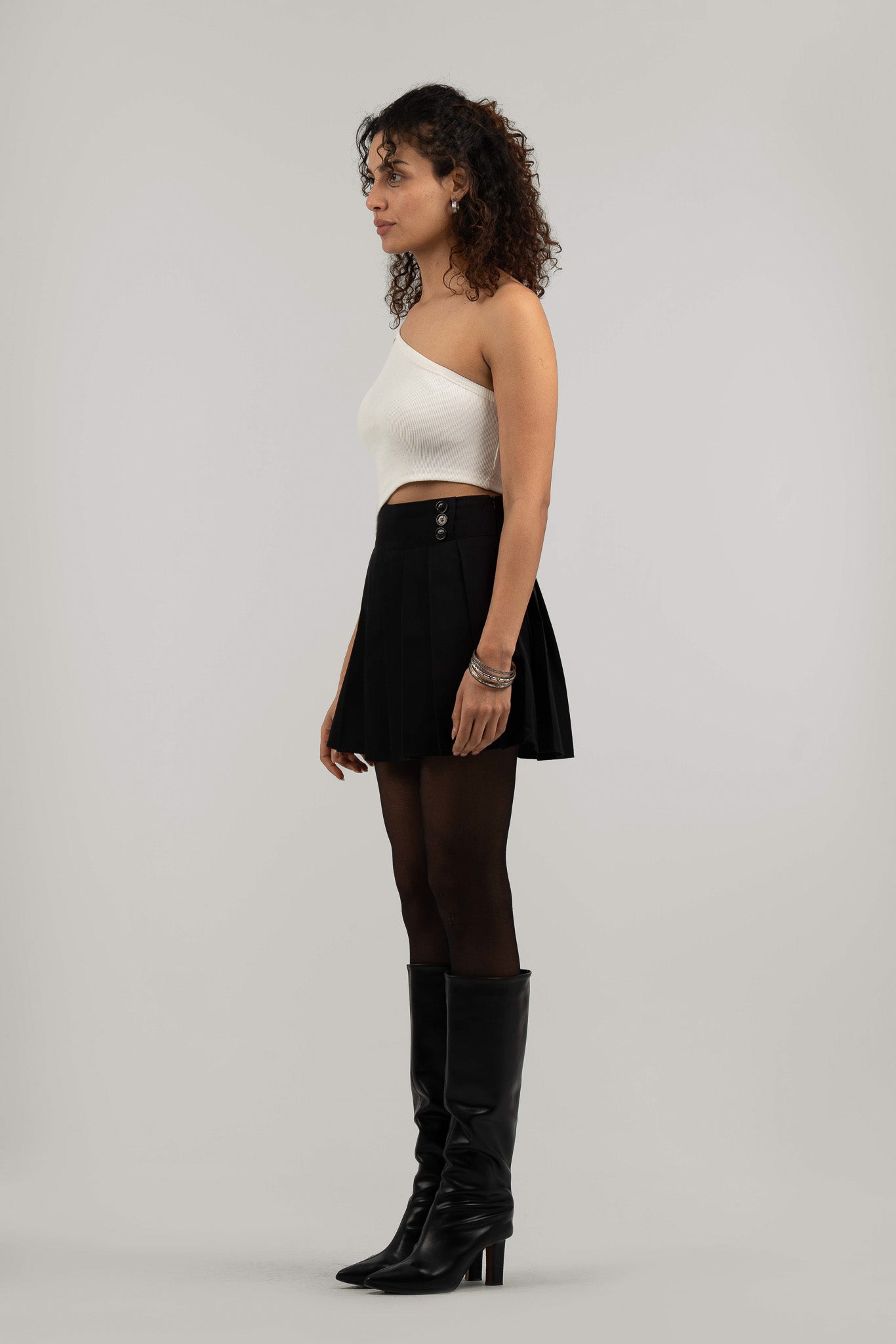 White Ribbed One Shoulder Crop Top