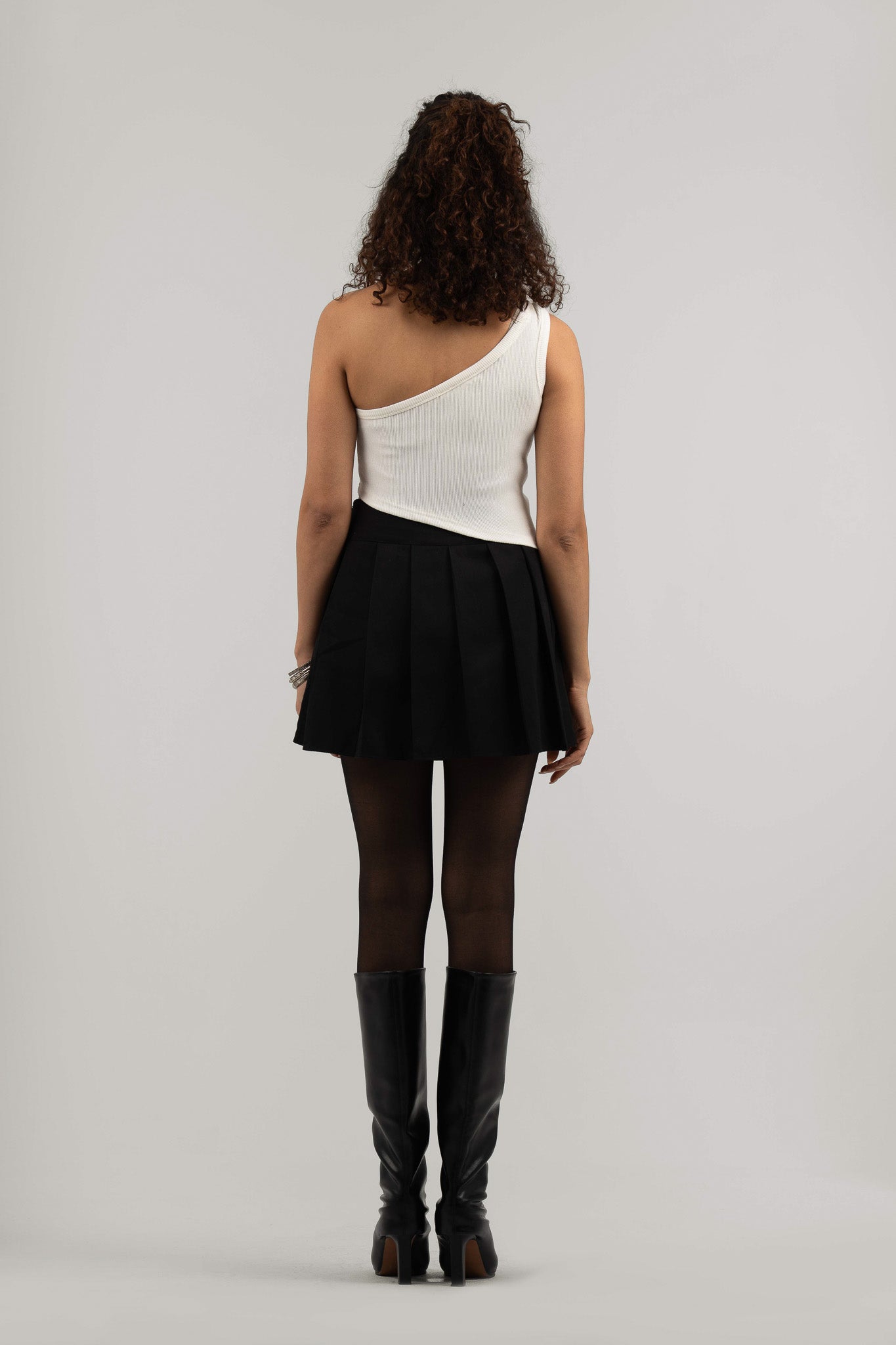 White Ribbed One Shoulder Crop Top