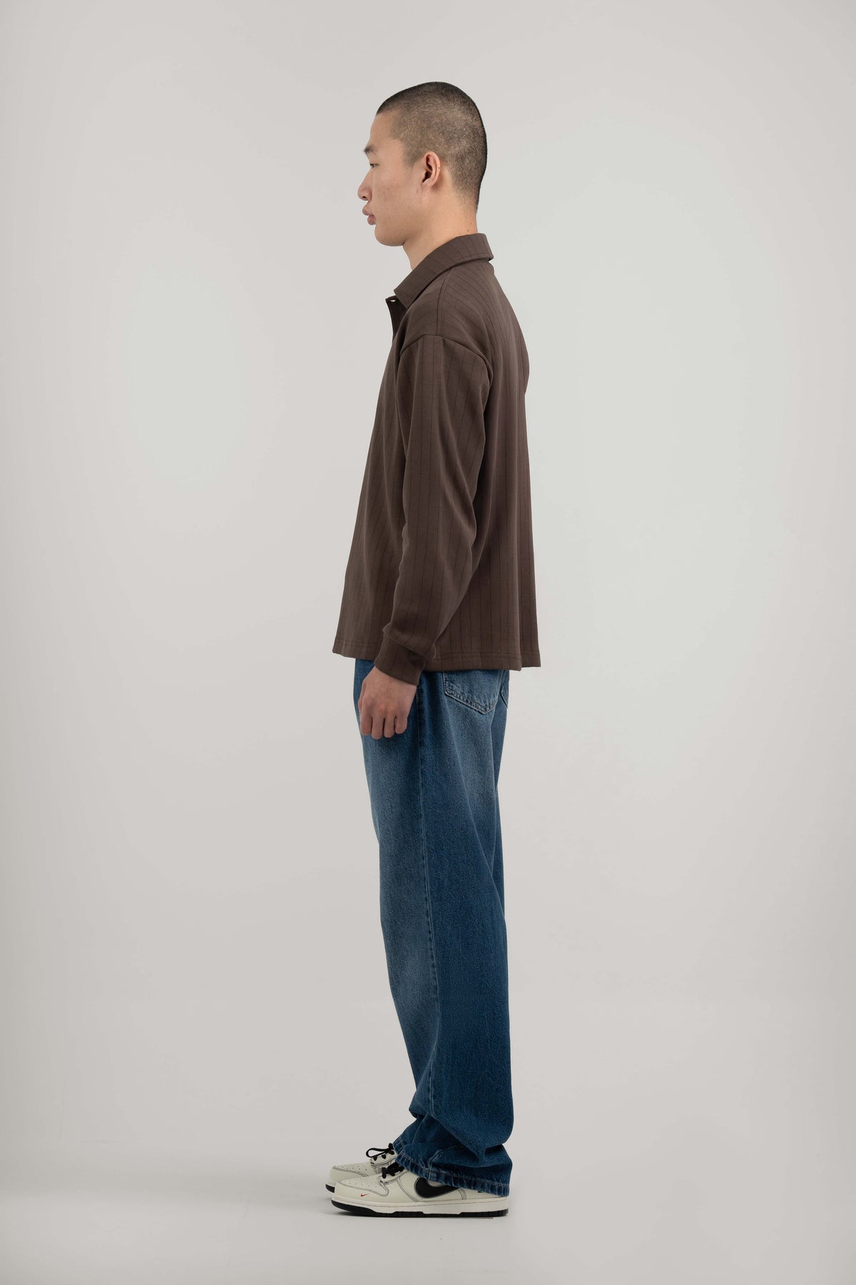 Brown Ribbed Polo Sweater