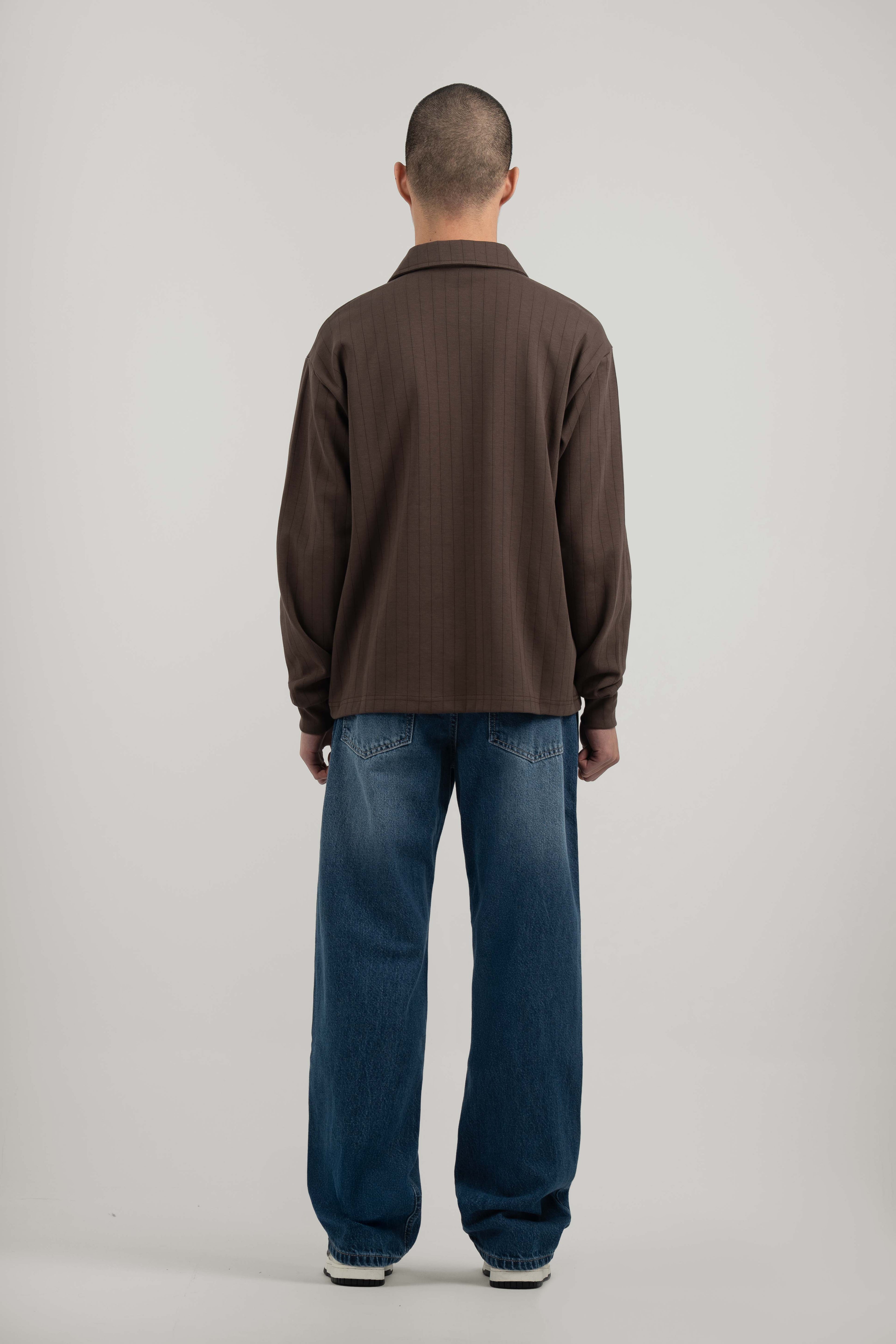 Brown Ribbed Polo Sweater