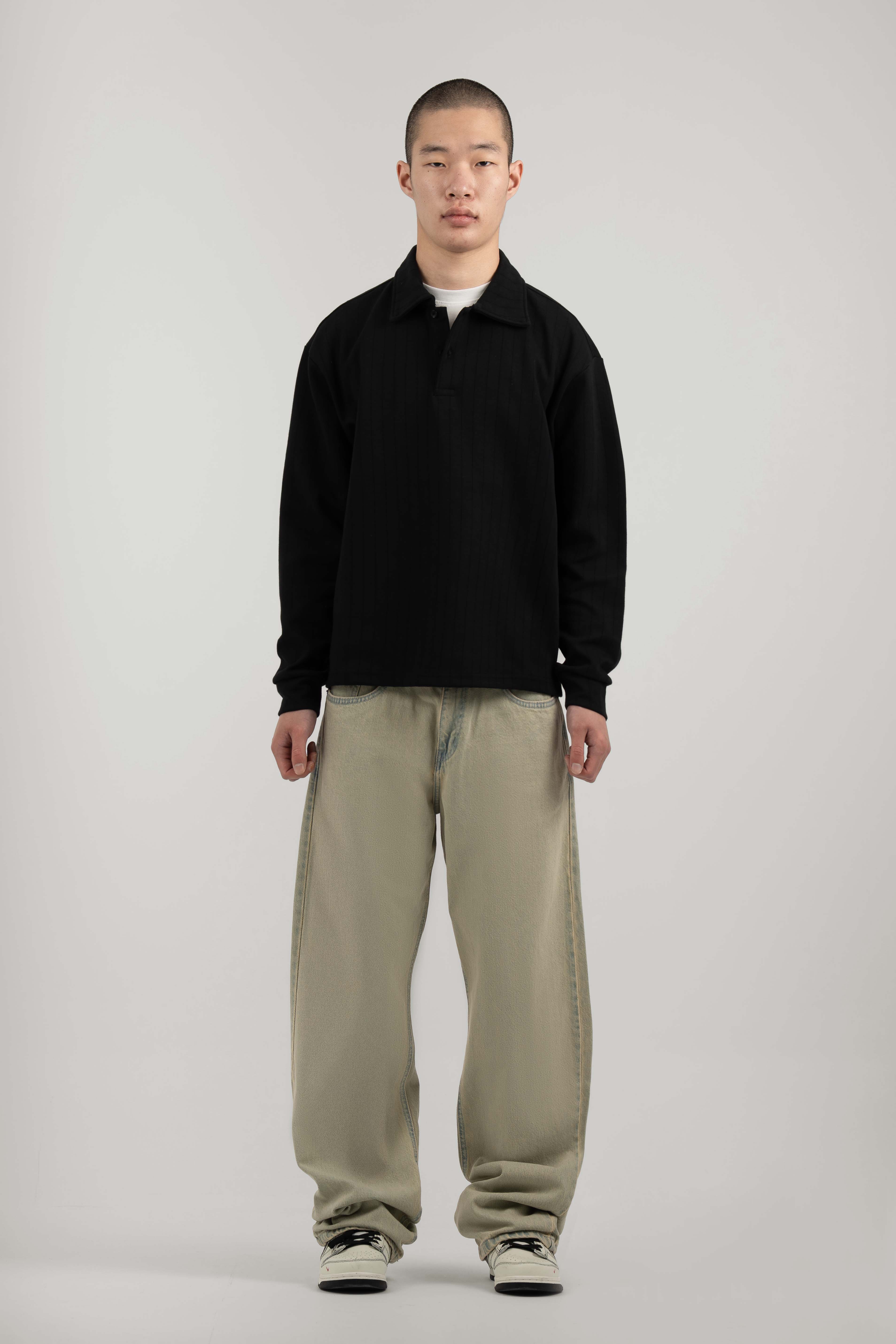 Black Ribbed Polo Sweater