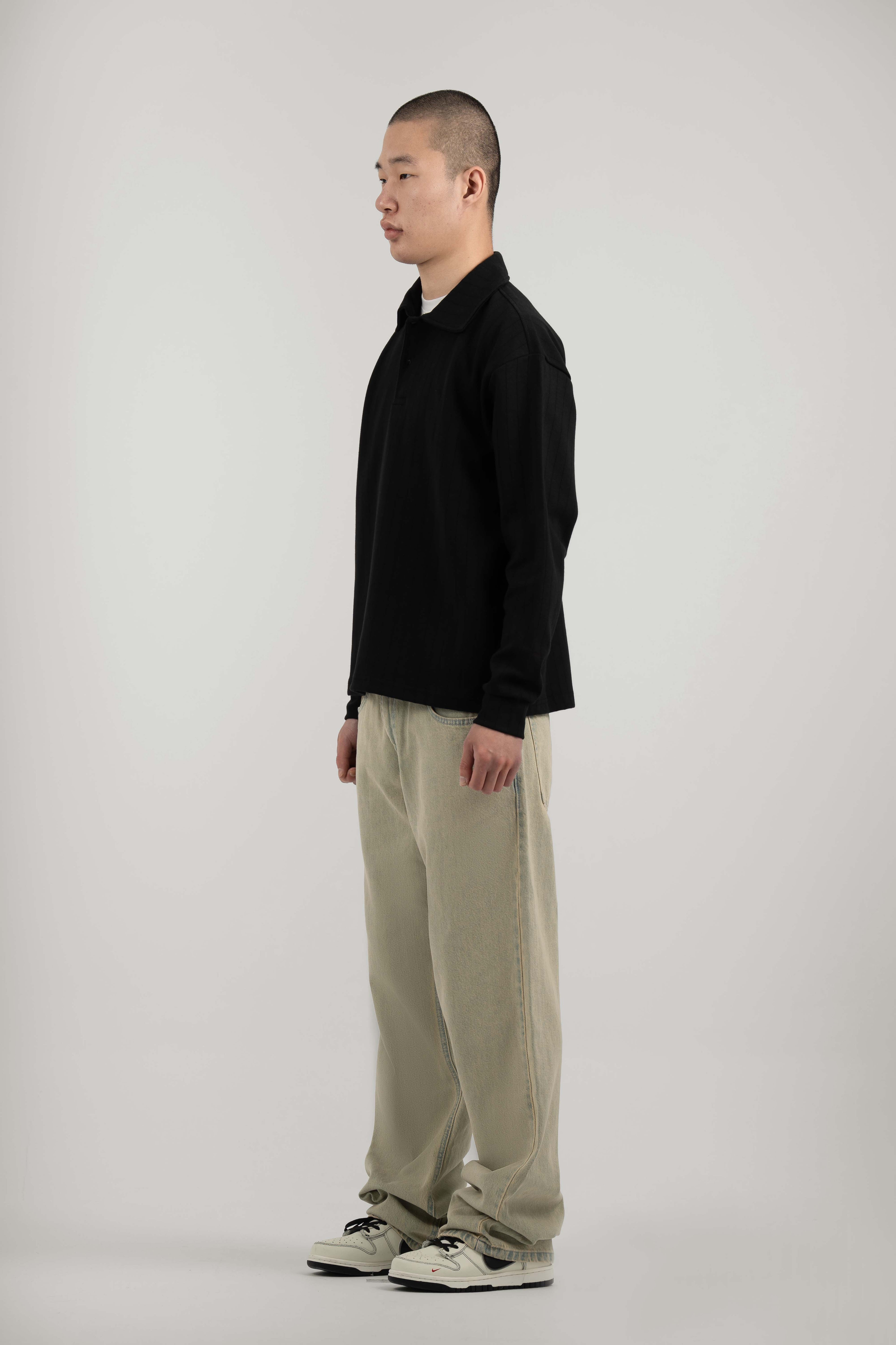 Black Ribbed Polo Sweater