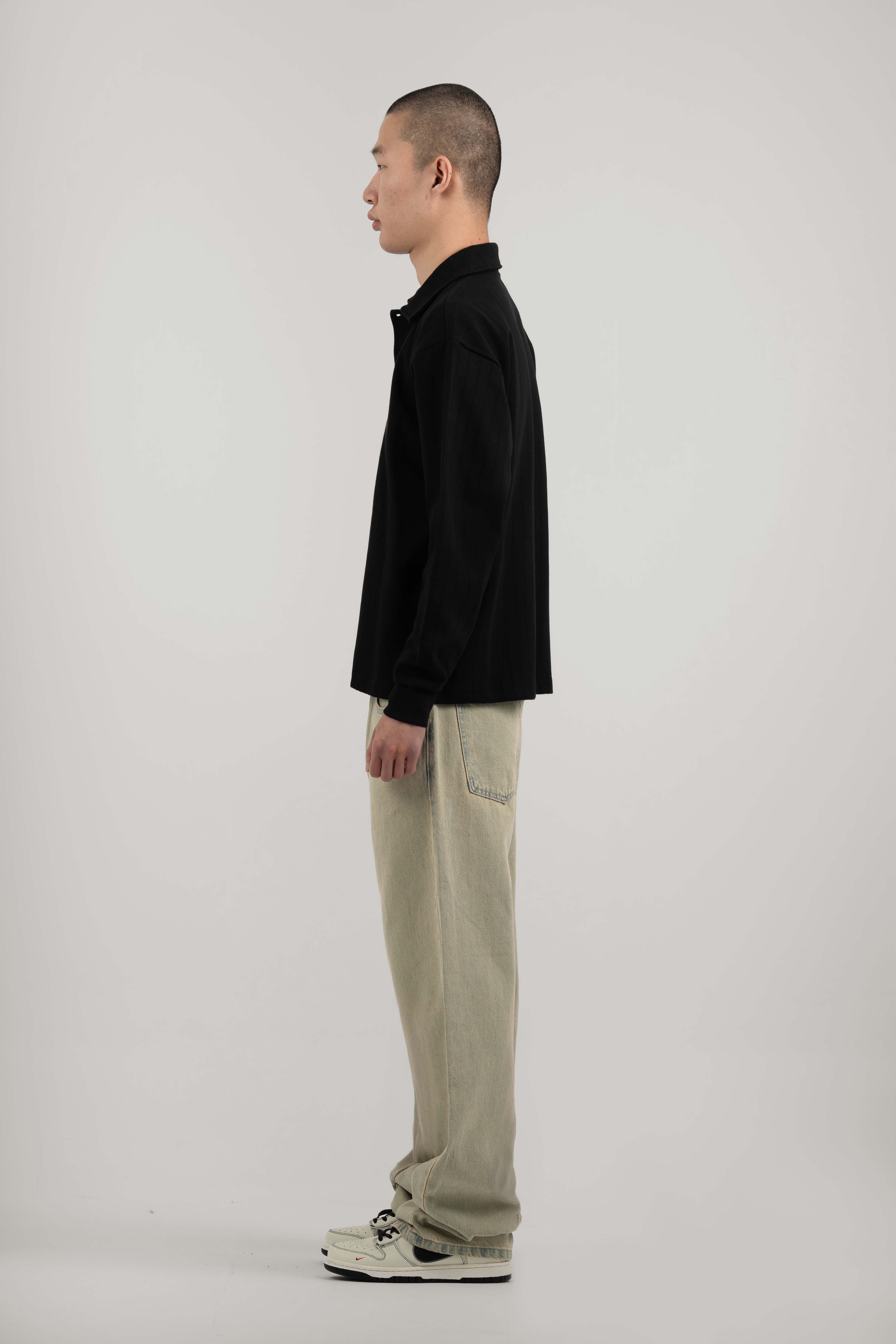 Black Ribbed Polo Sweater