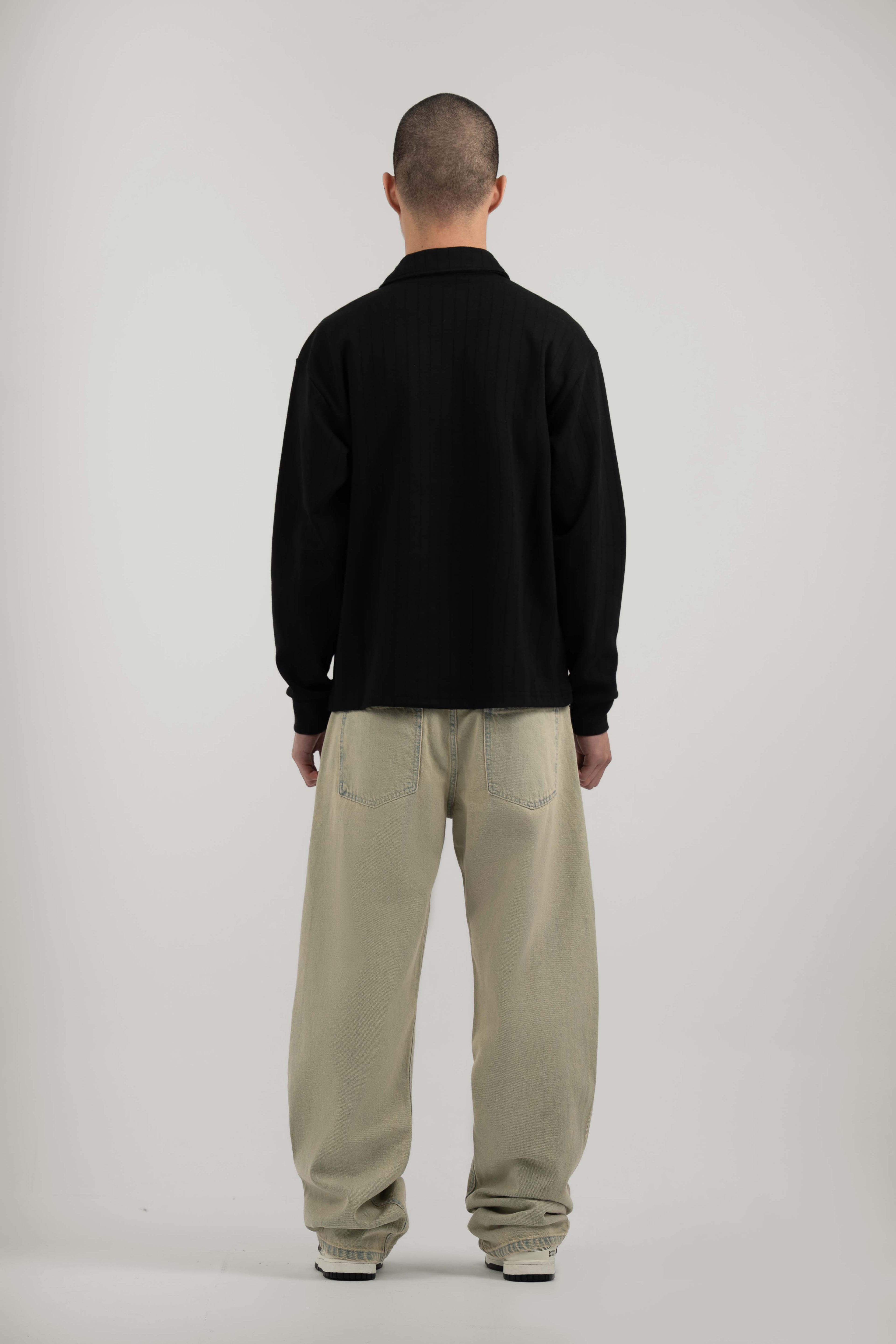 Black Ribbed Polo Sweater