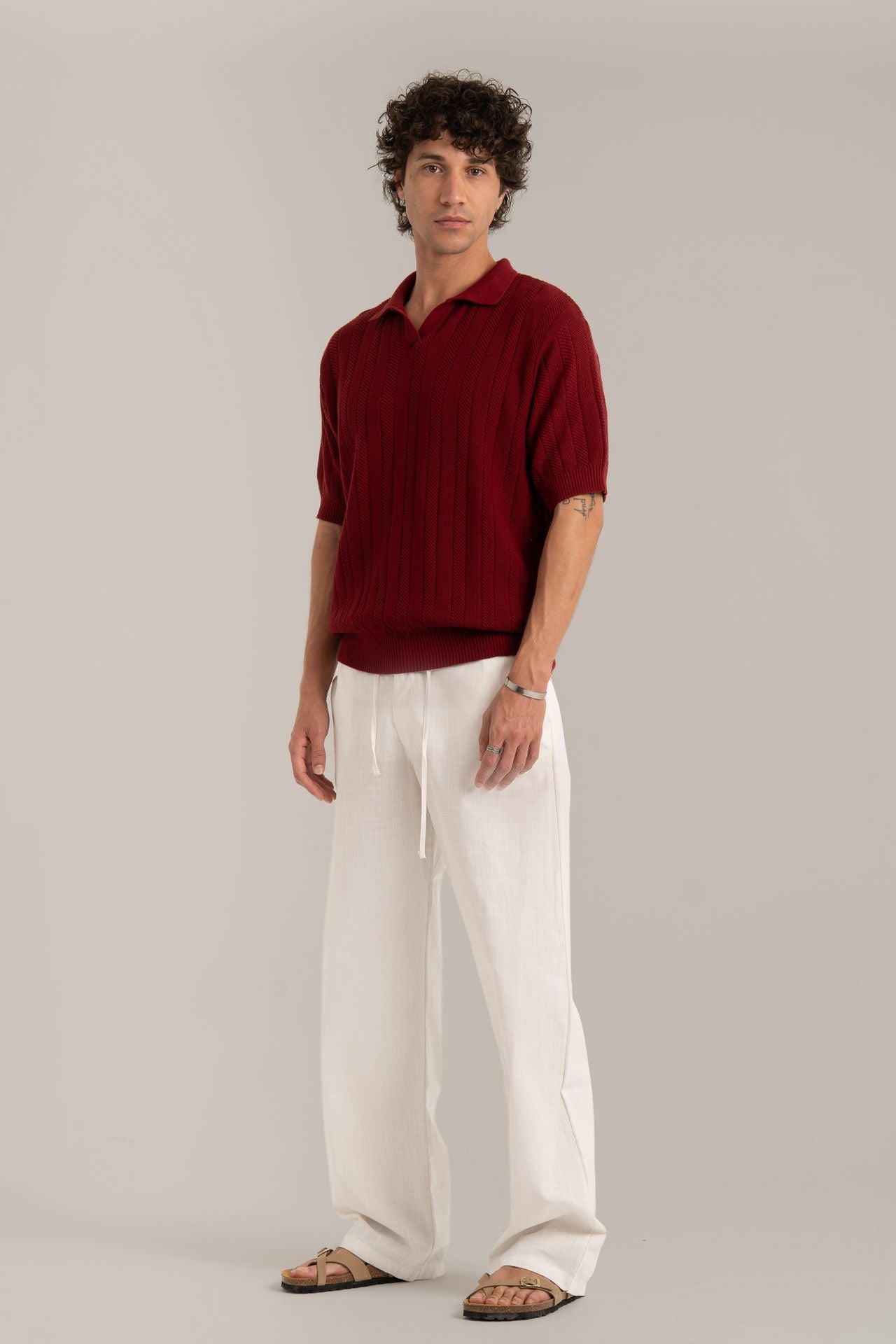 Burgundy R02 Knitted Polo Shirt