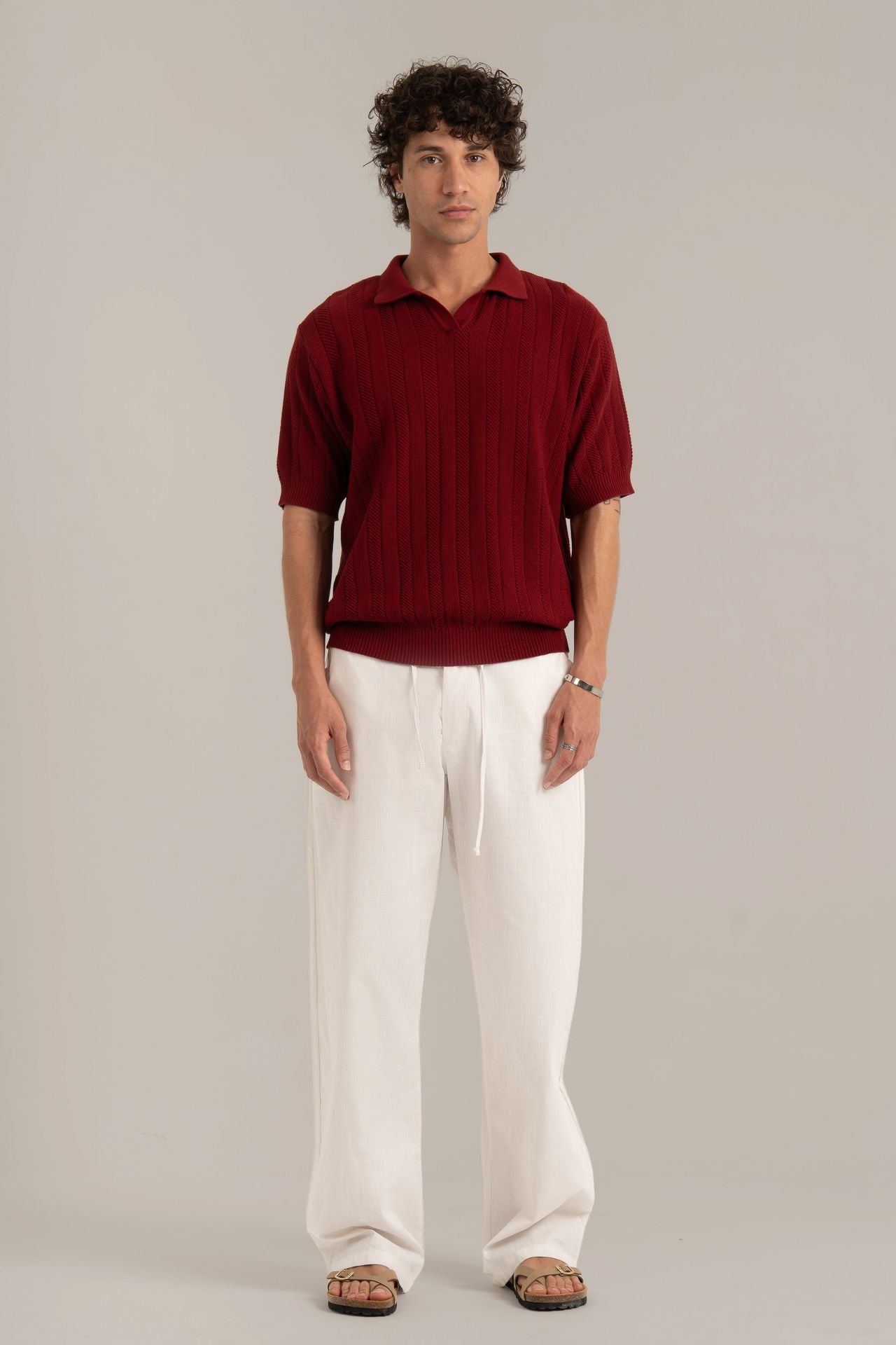 Burgundy R02 Knitted Polo Shirt