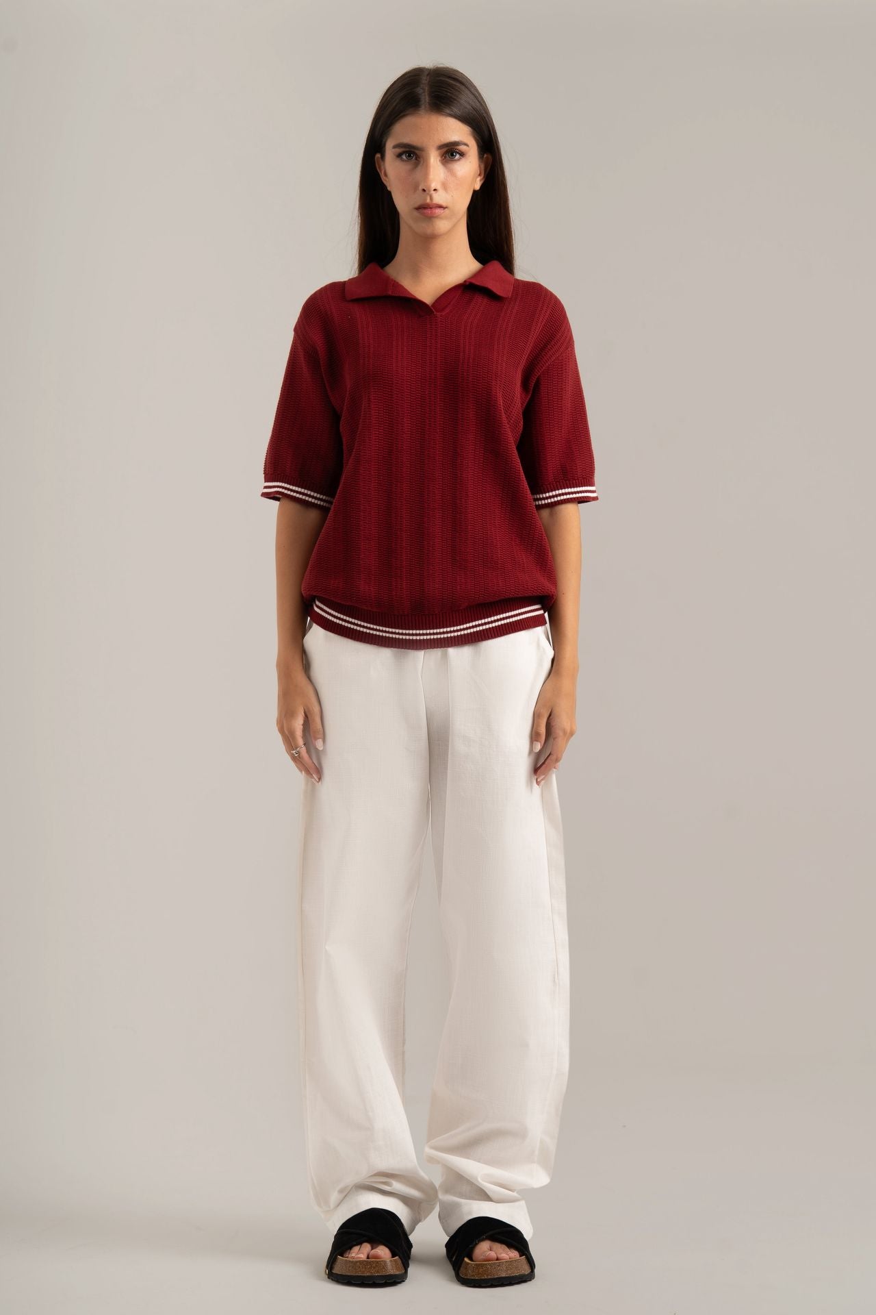 Burgundy Knitted Polo Shirt
