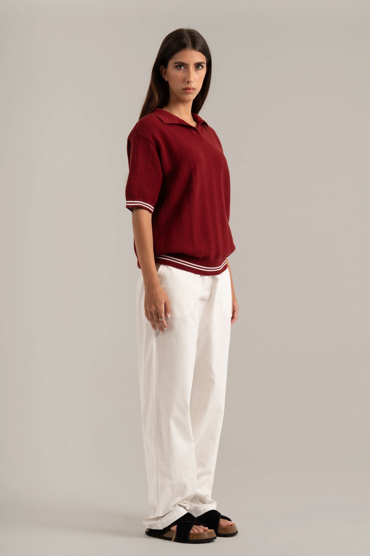 Burgundy Knitted Polo Shirt