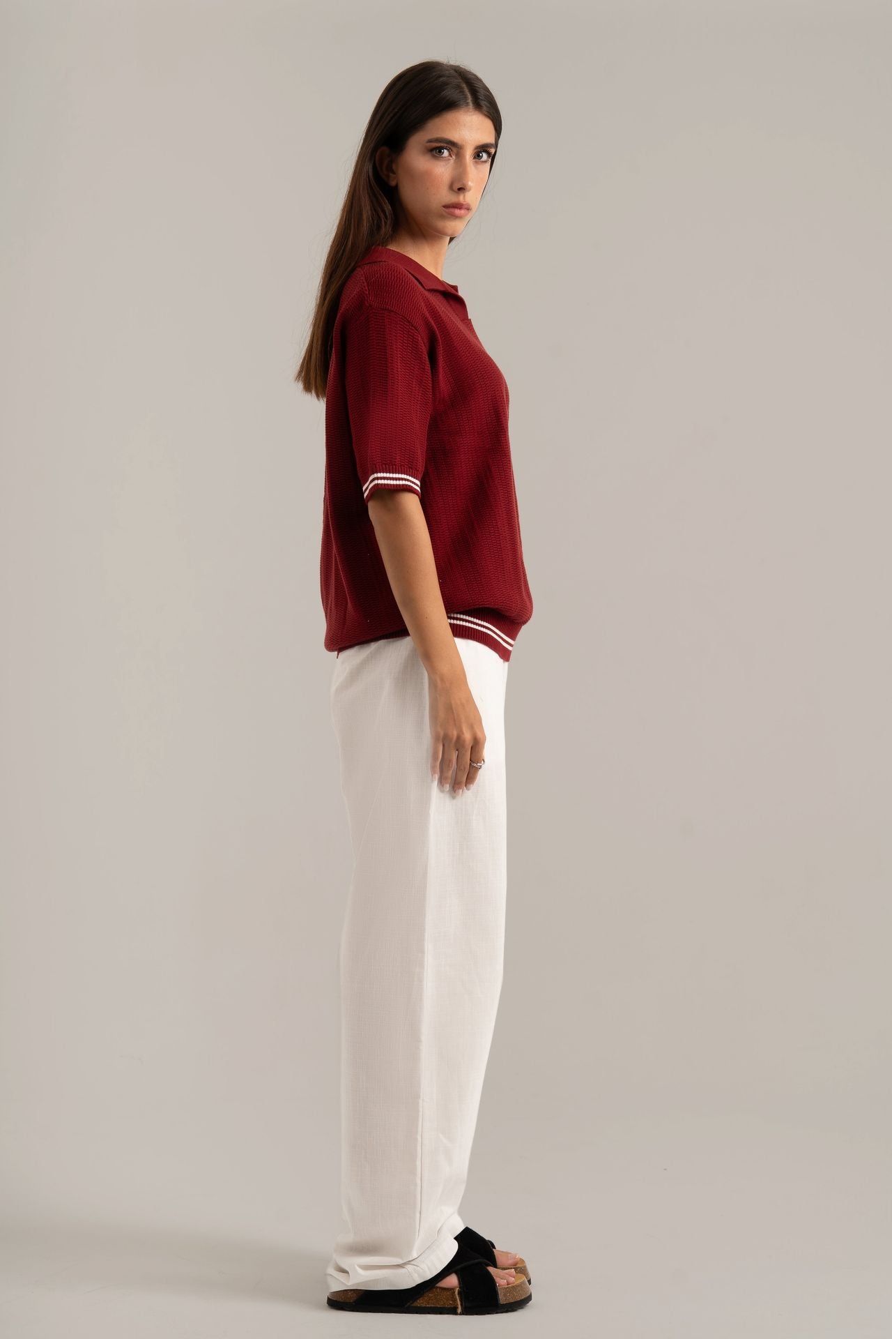 Burgundy Knitted Polo Shirt