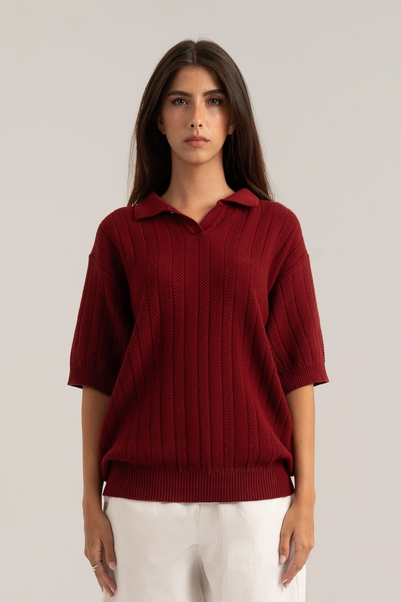 Burgundy R02 Knitted Polo Shirt