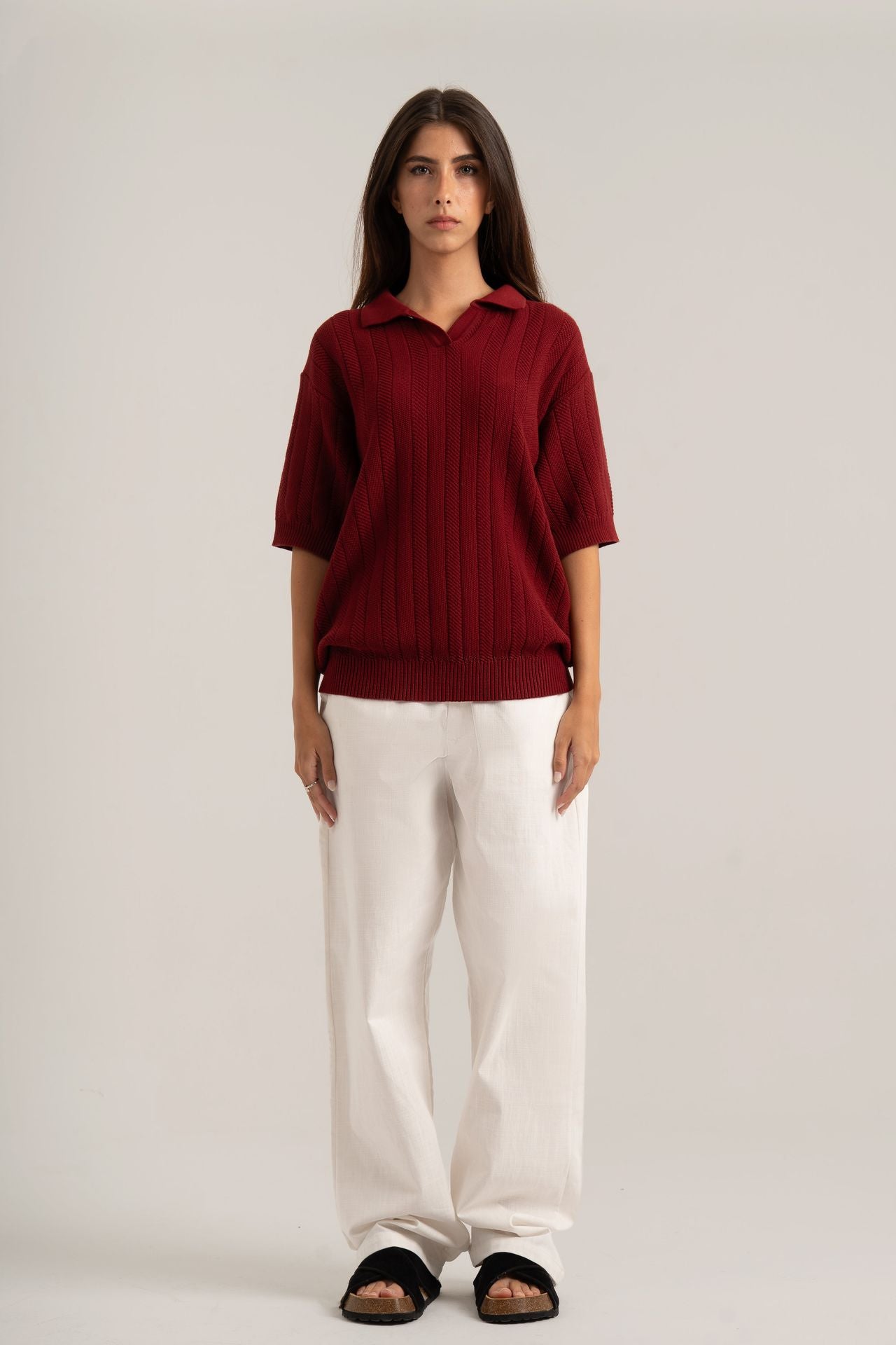 Burgundy R02 Knitted Polo Shirt