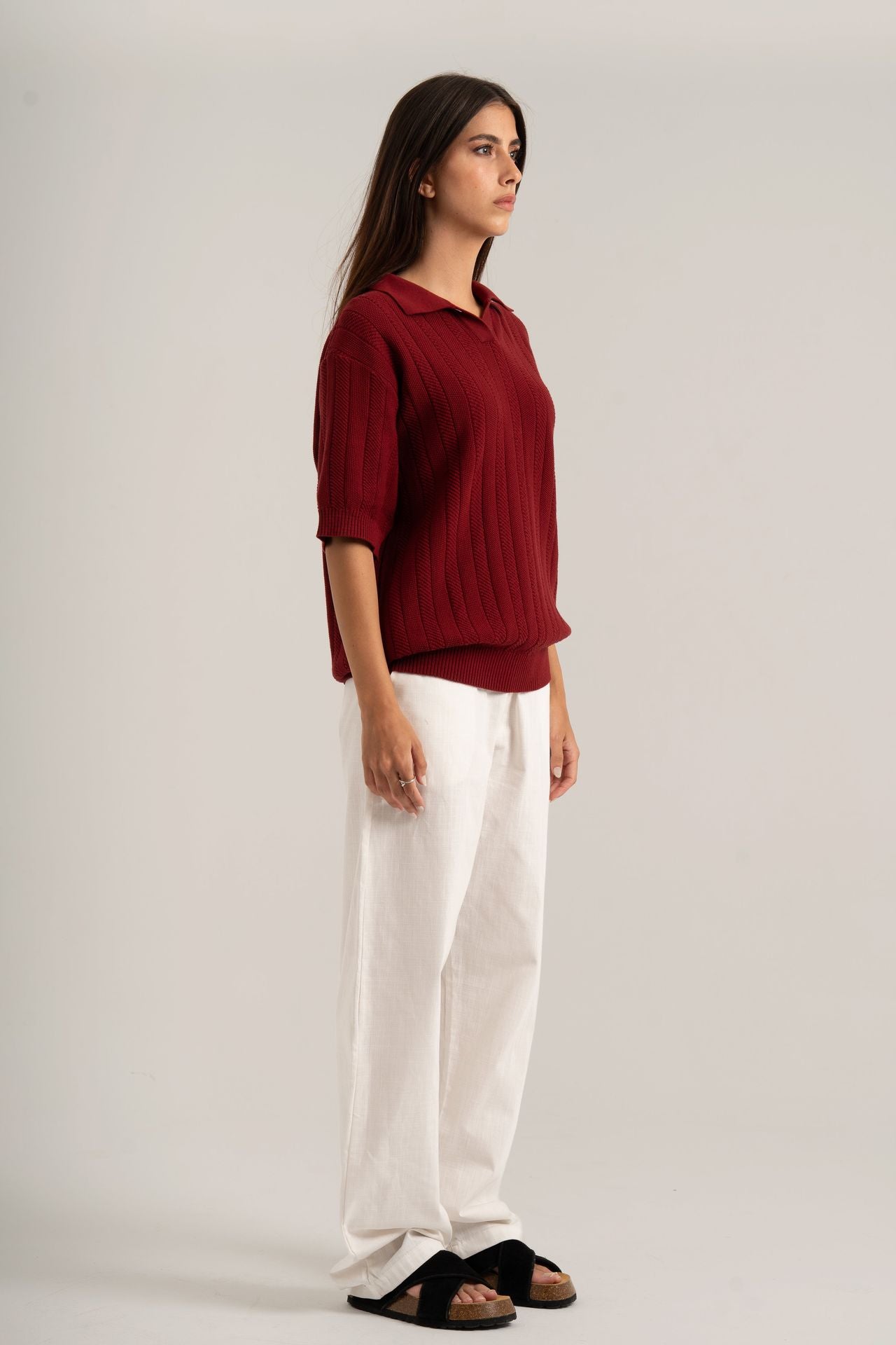 Burgundy R02 Knitted Polo Shirt