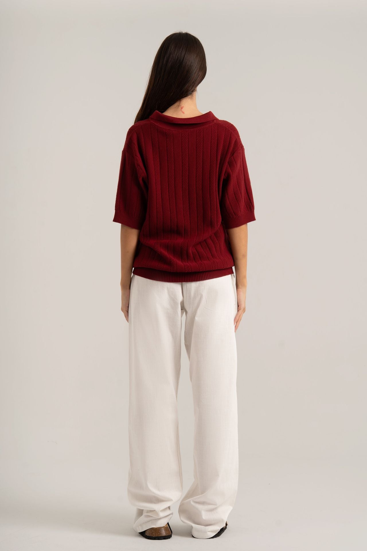 Burgundy R02 Knitted Polo Shirt