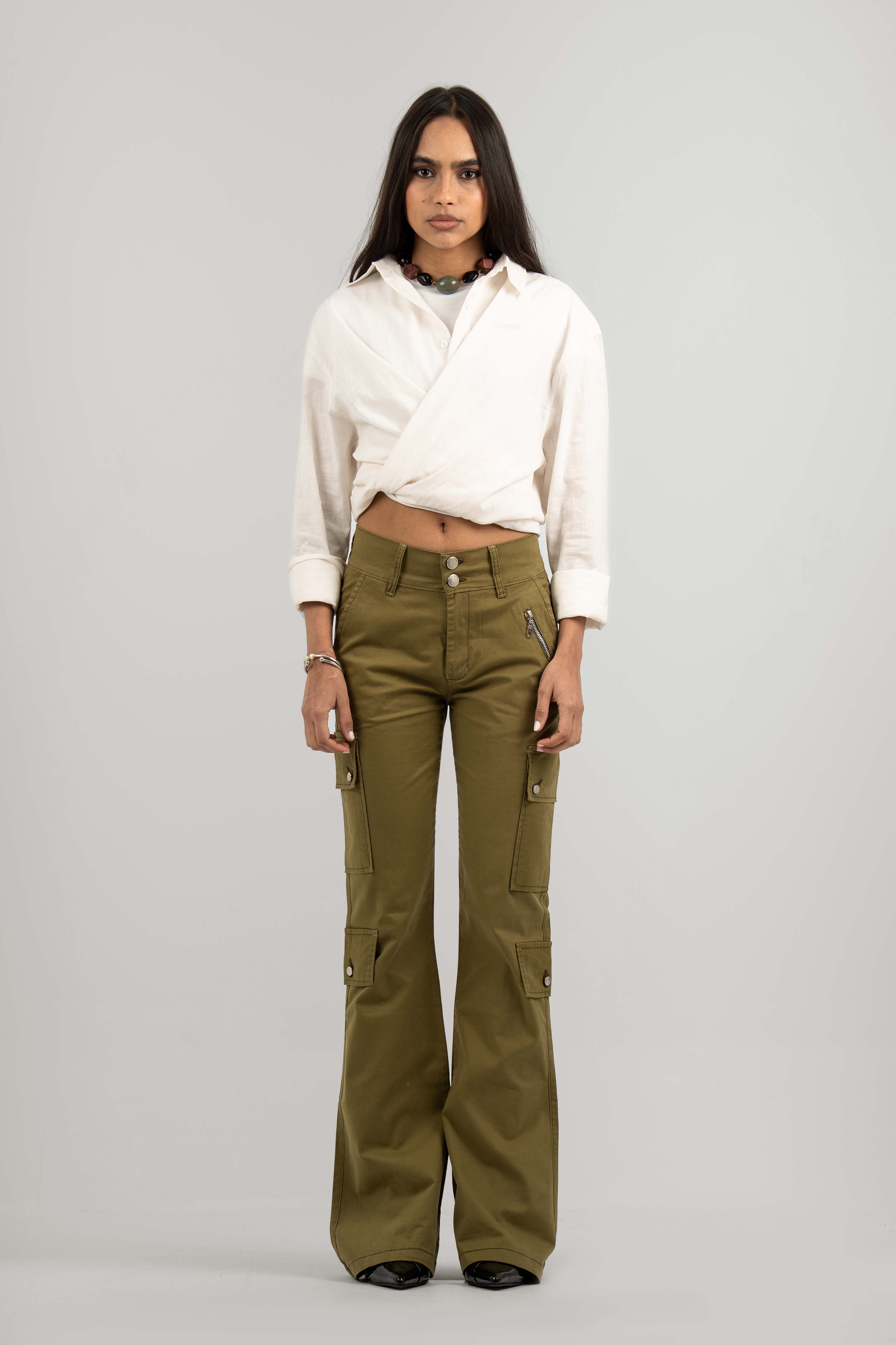 Olive Wide Leg Cargo Pants