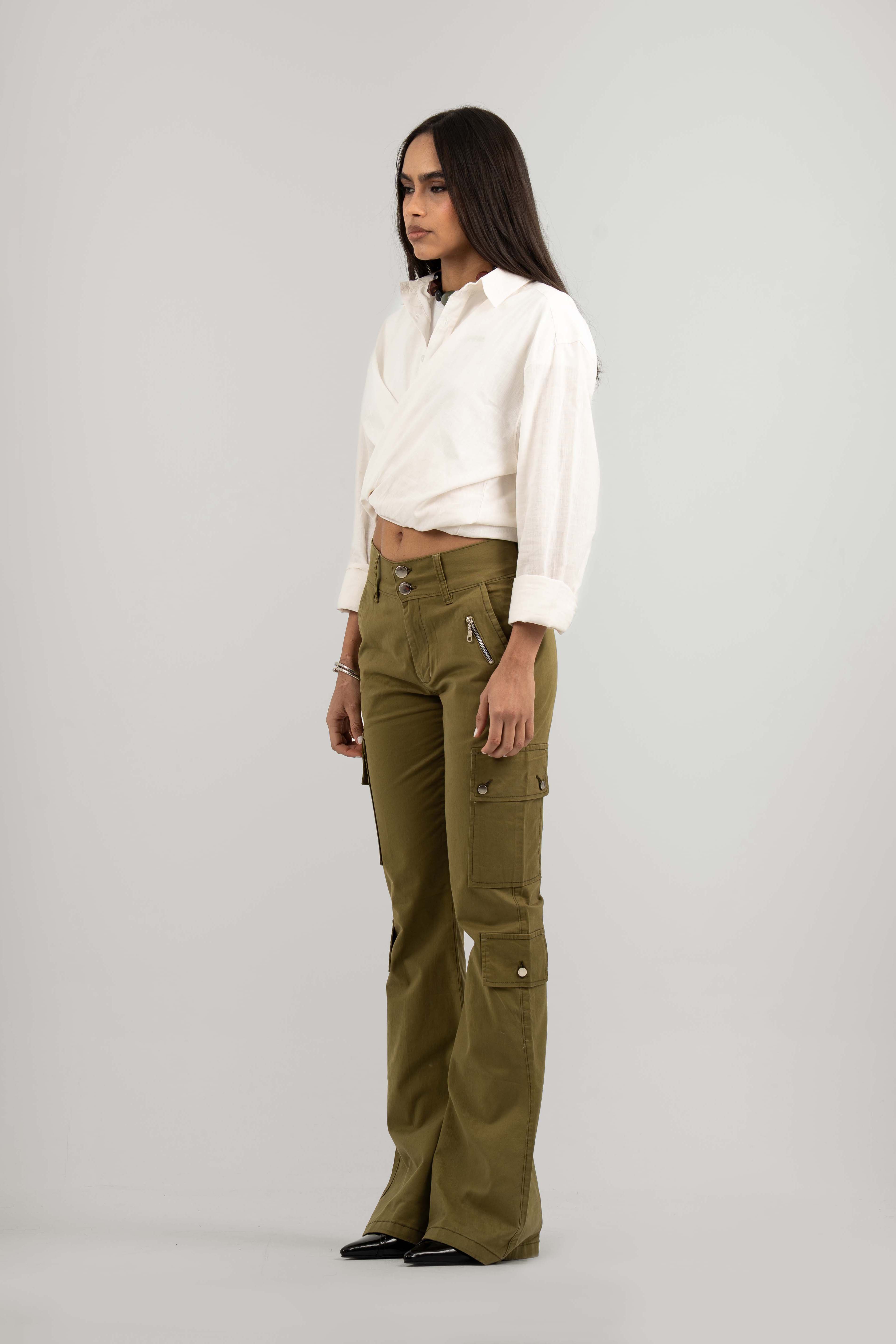 Olive Wide Leg Cargo Pants