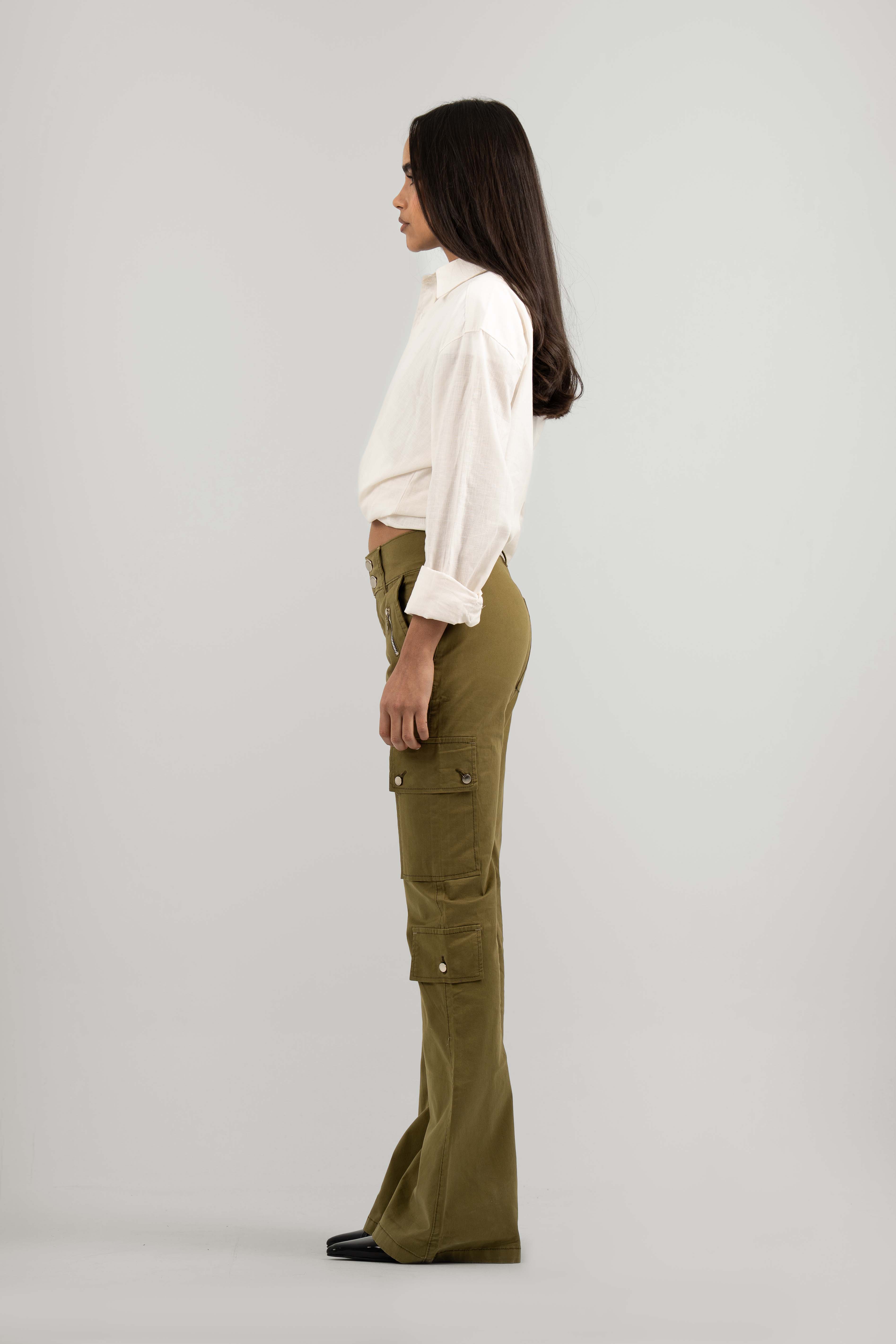 Olive Wide Leg Cargo Pants