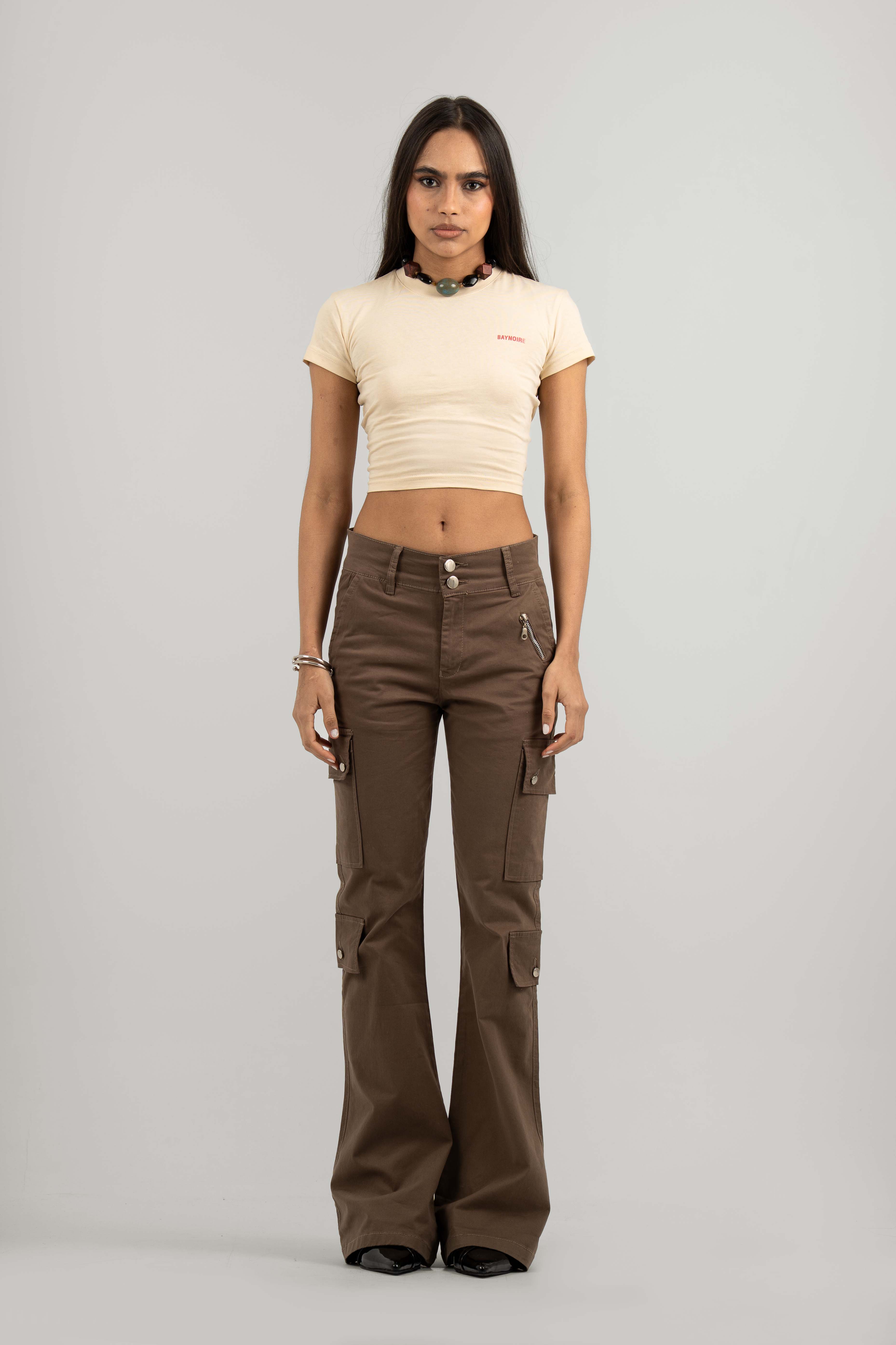 Brown Wide Leg Cargo Pants