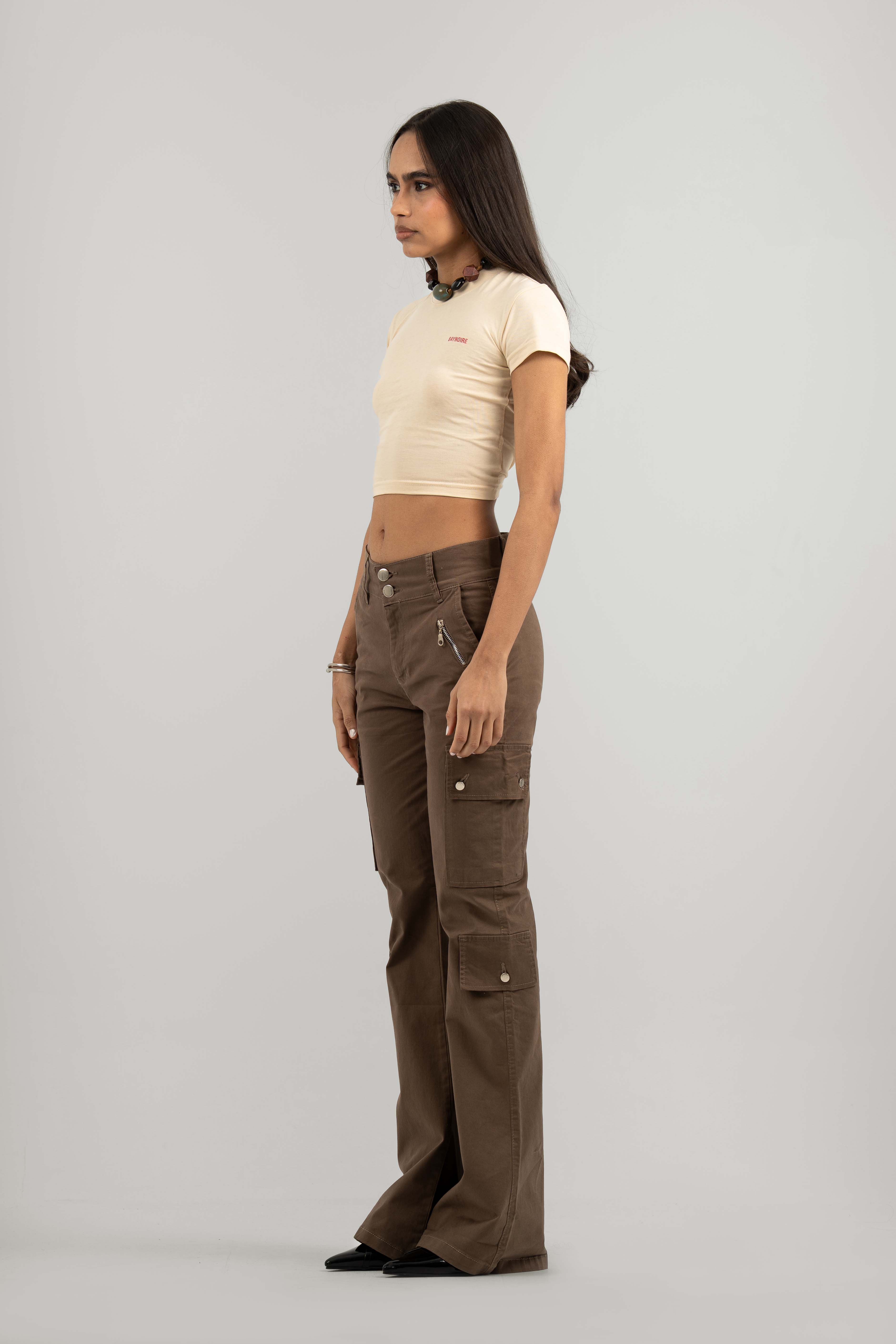 Brown Wide Leg Cargo Pants