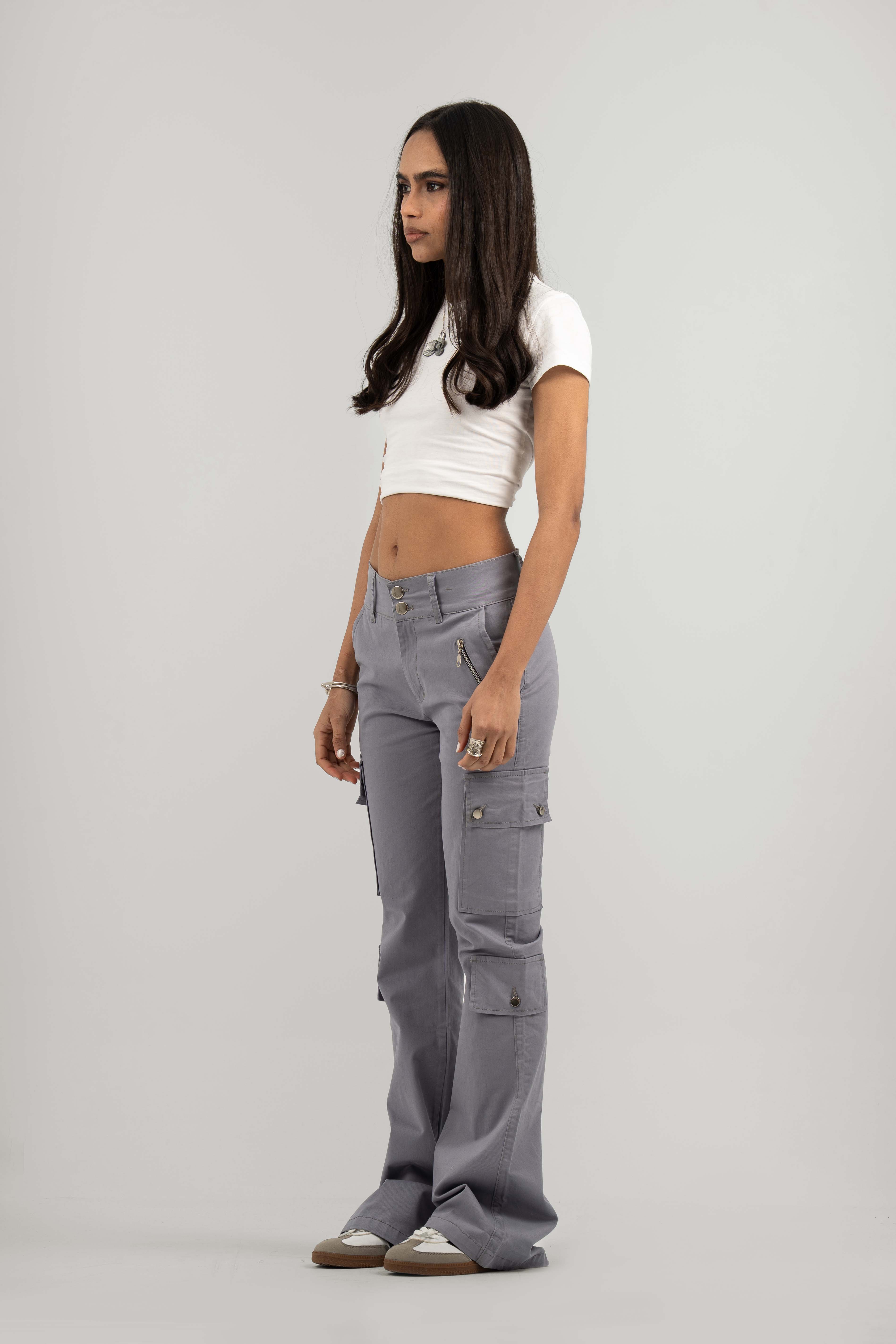 Grey Wide Leg Cargo Pants