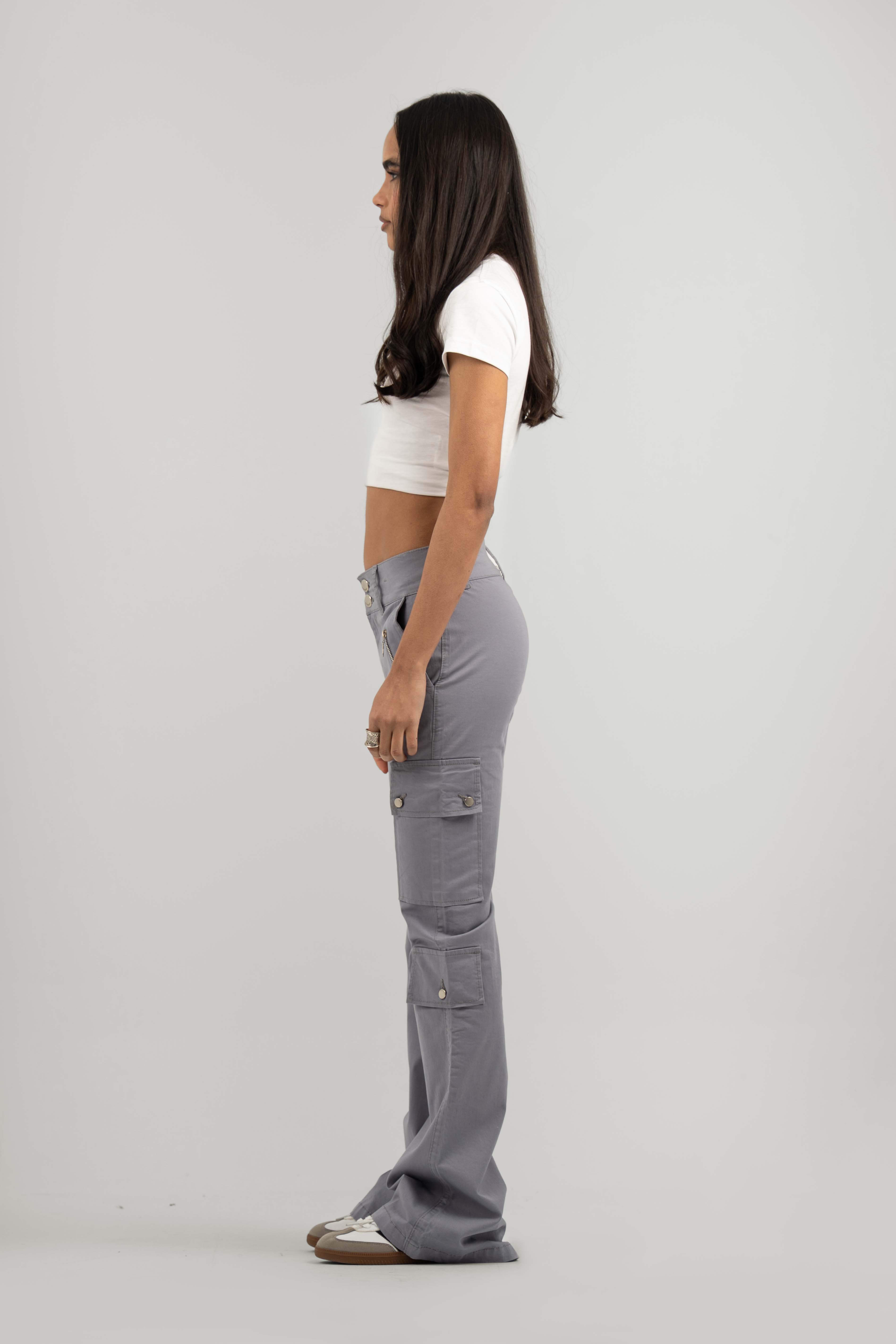 Grey Wide Leg Cargo Pants