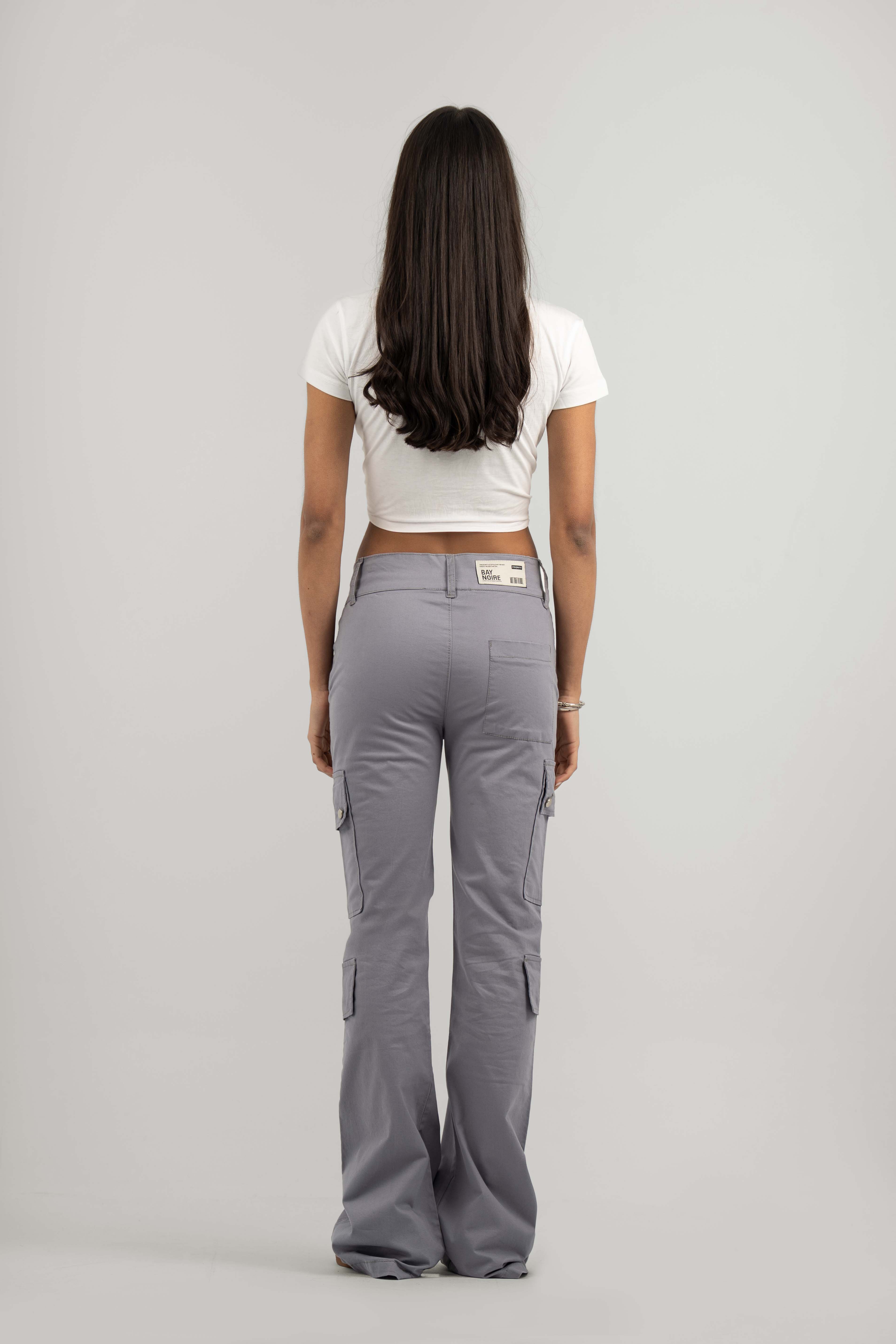 Grey Wide Leg Cargo Pants