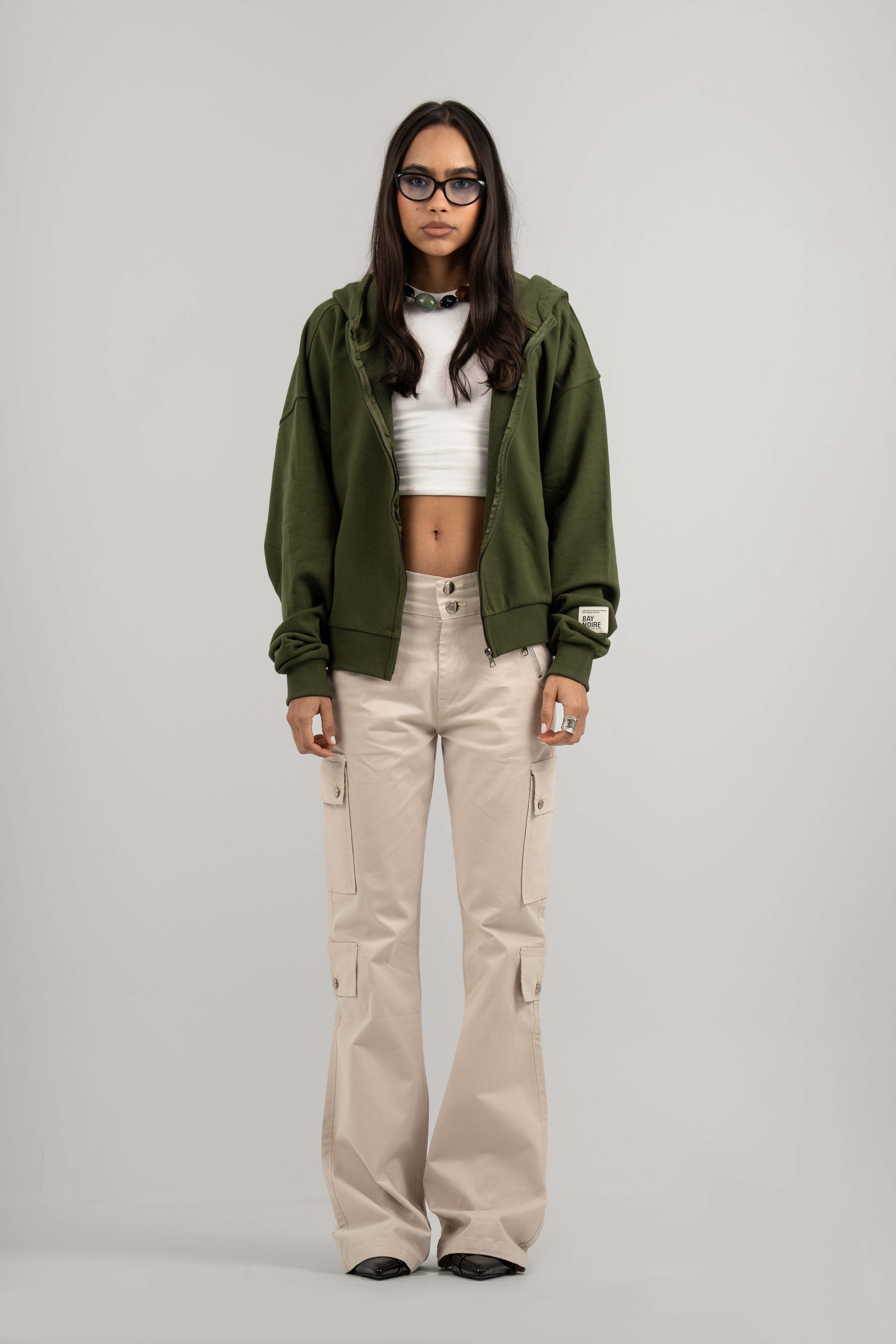 Beige Wide Leg Cargo Pants