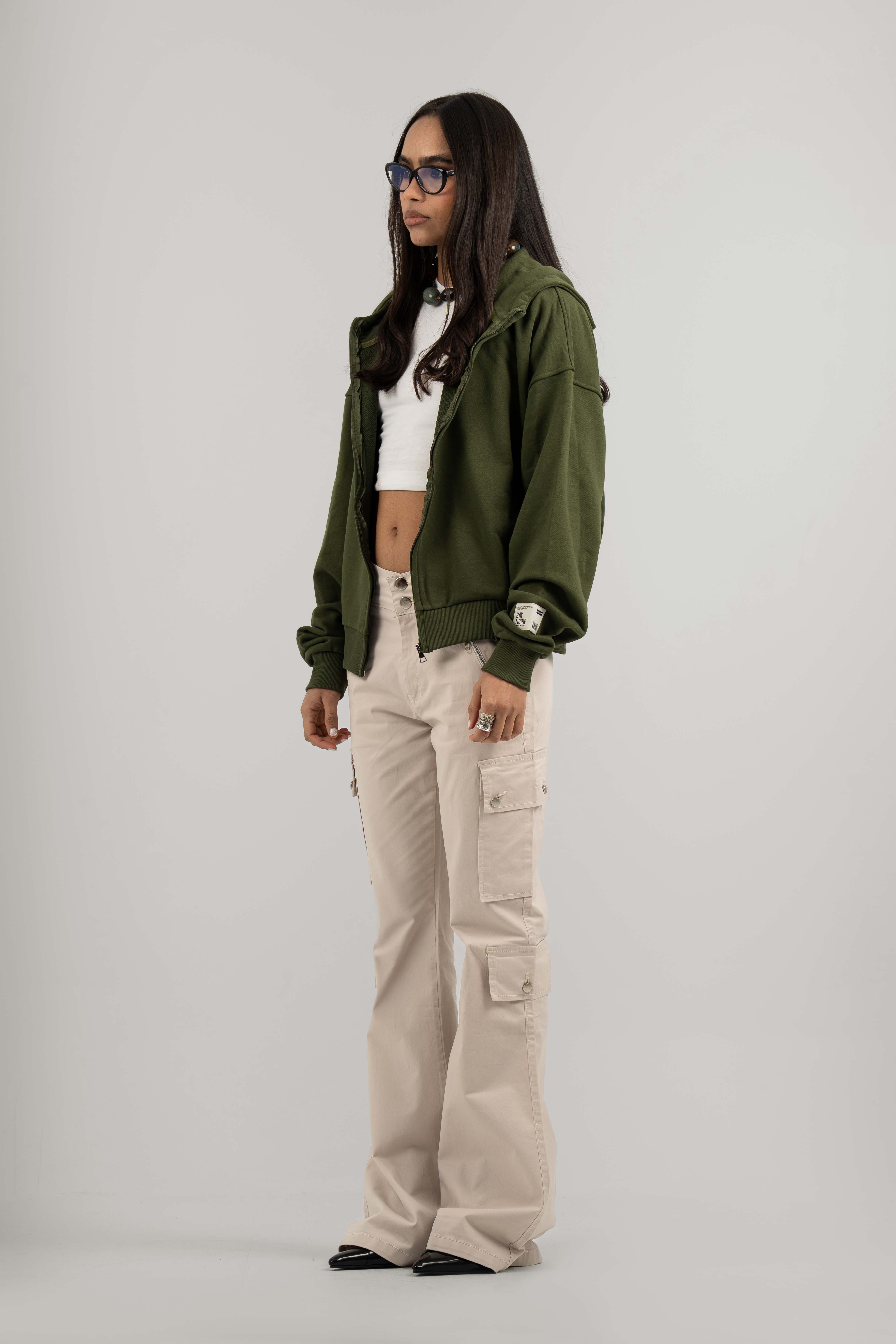 Beige Wide Leg Cargo Pants