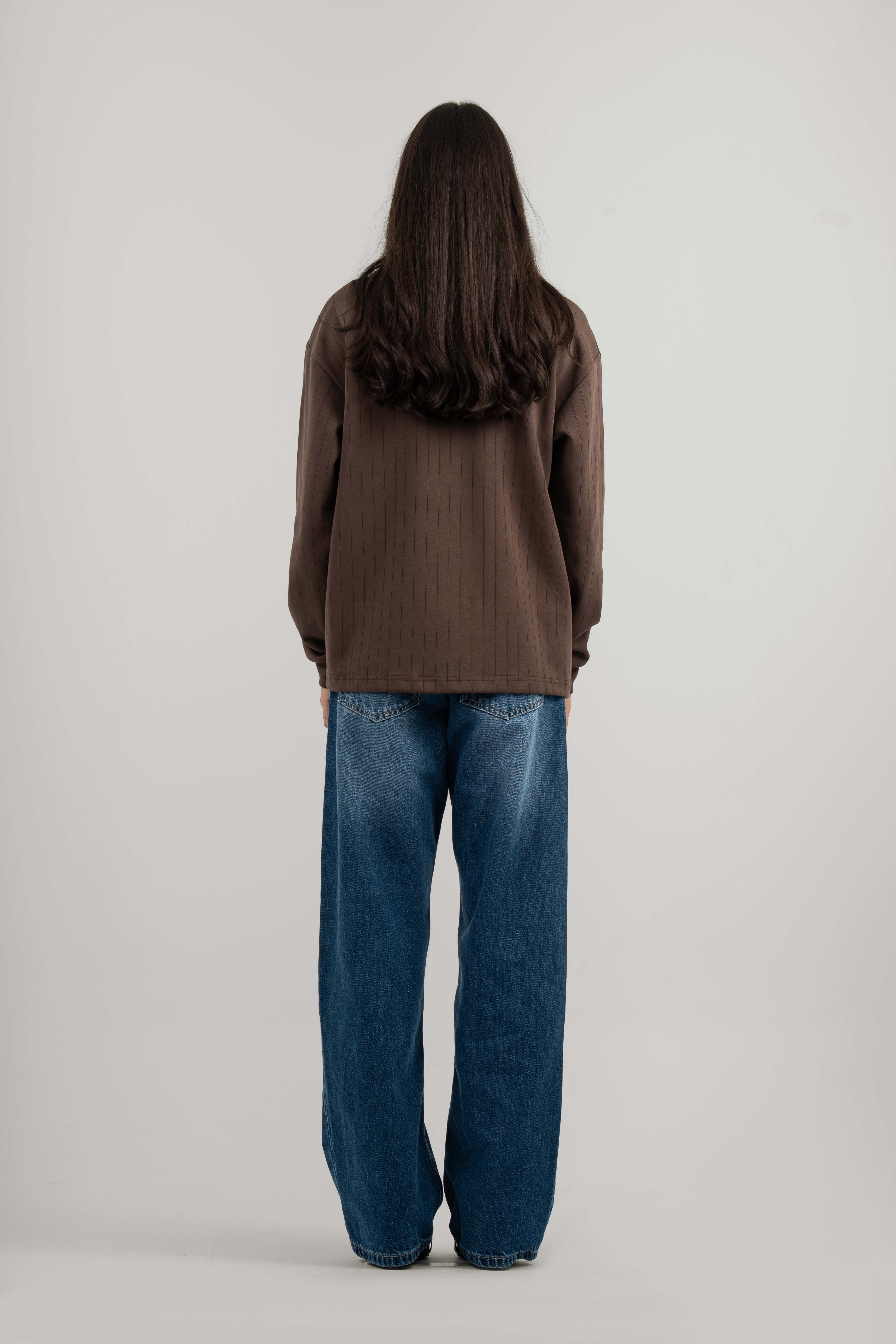 Brown Ribbed Polo Sweater