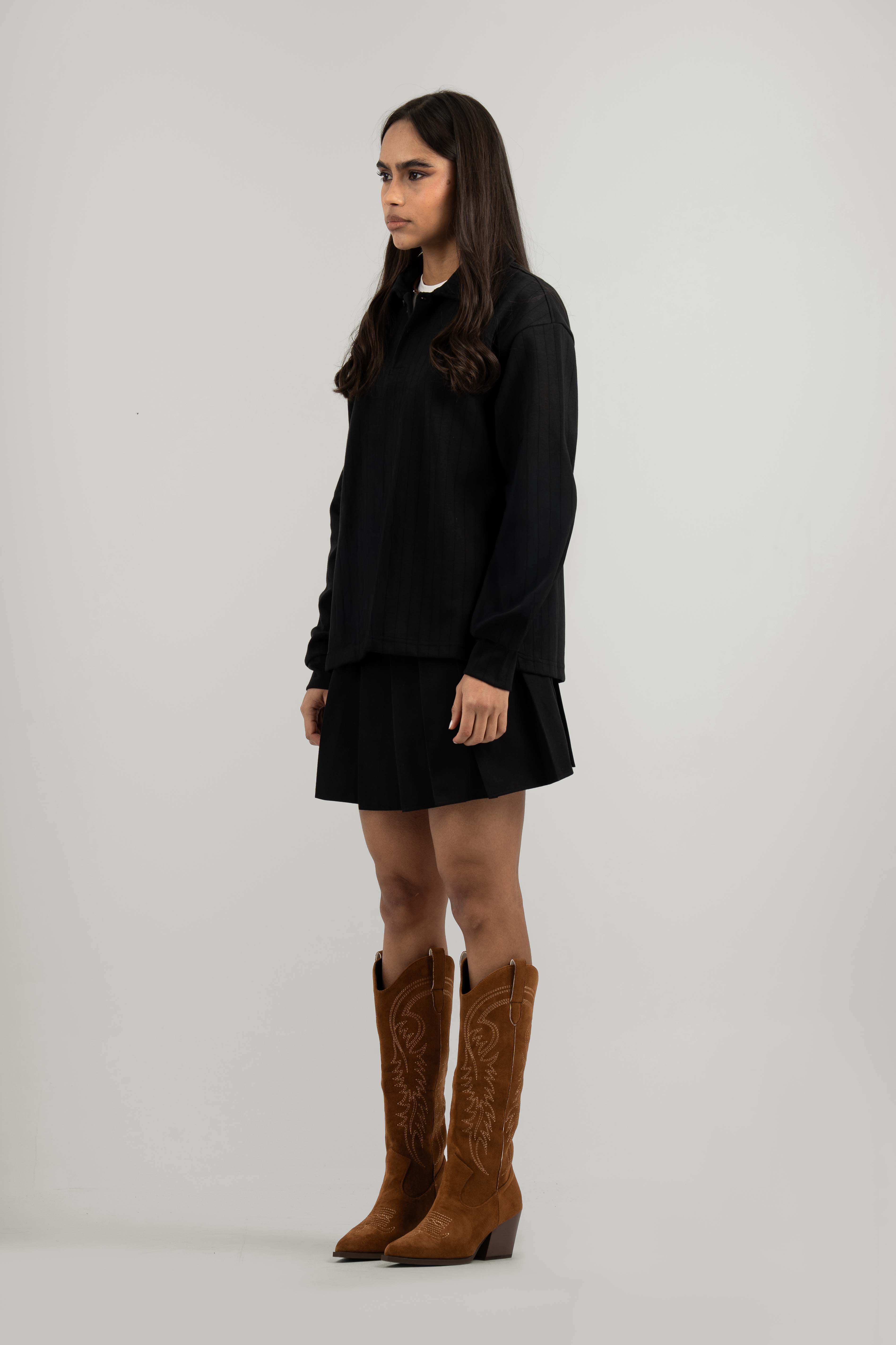 Black Ribbed Polo Sweater