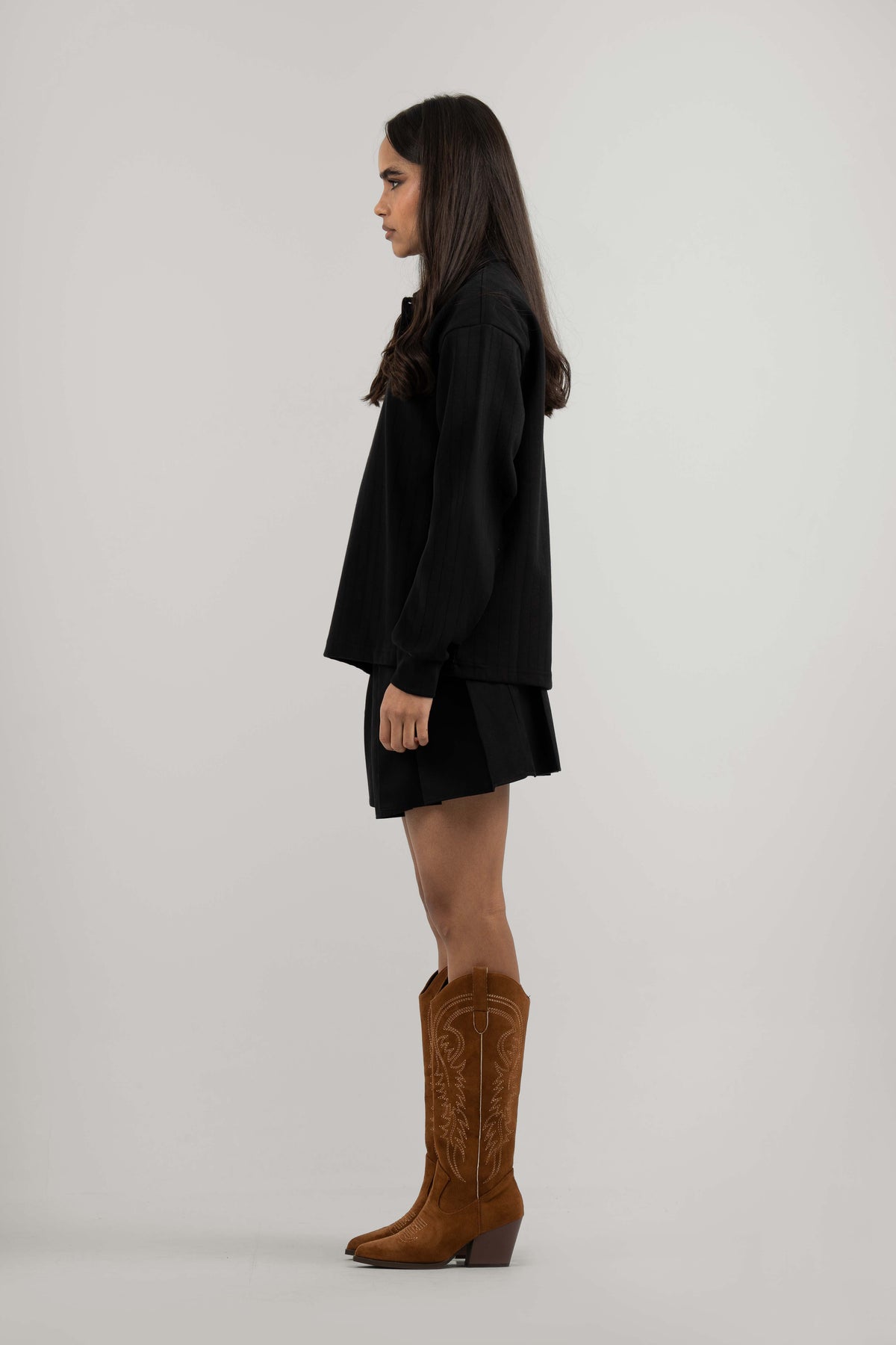 Black Ribbed Polo Sweater