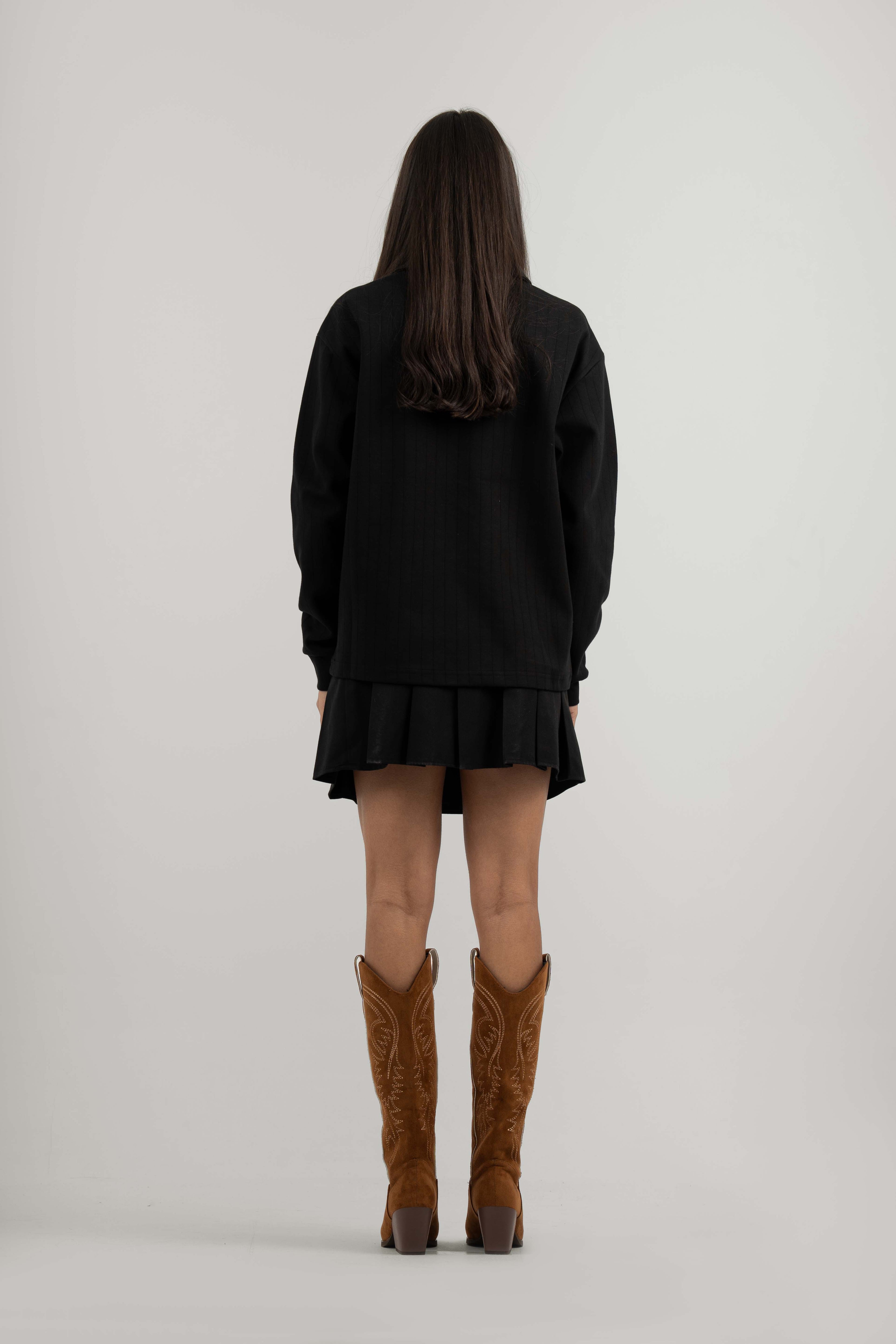 Black Ribbed Polo Sweater