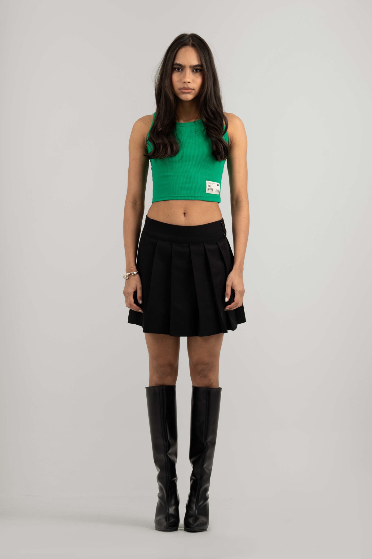 Green Ribbed Cropped Tank Top