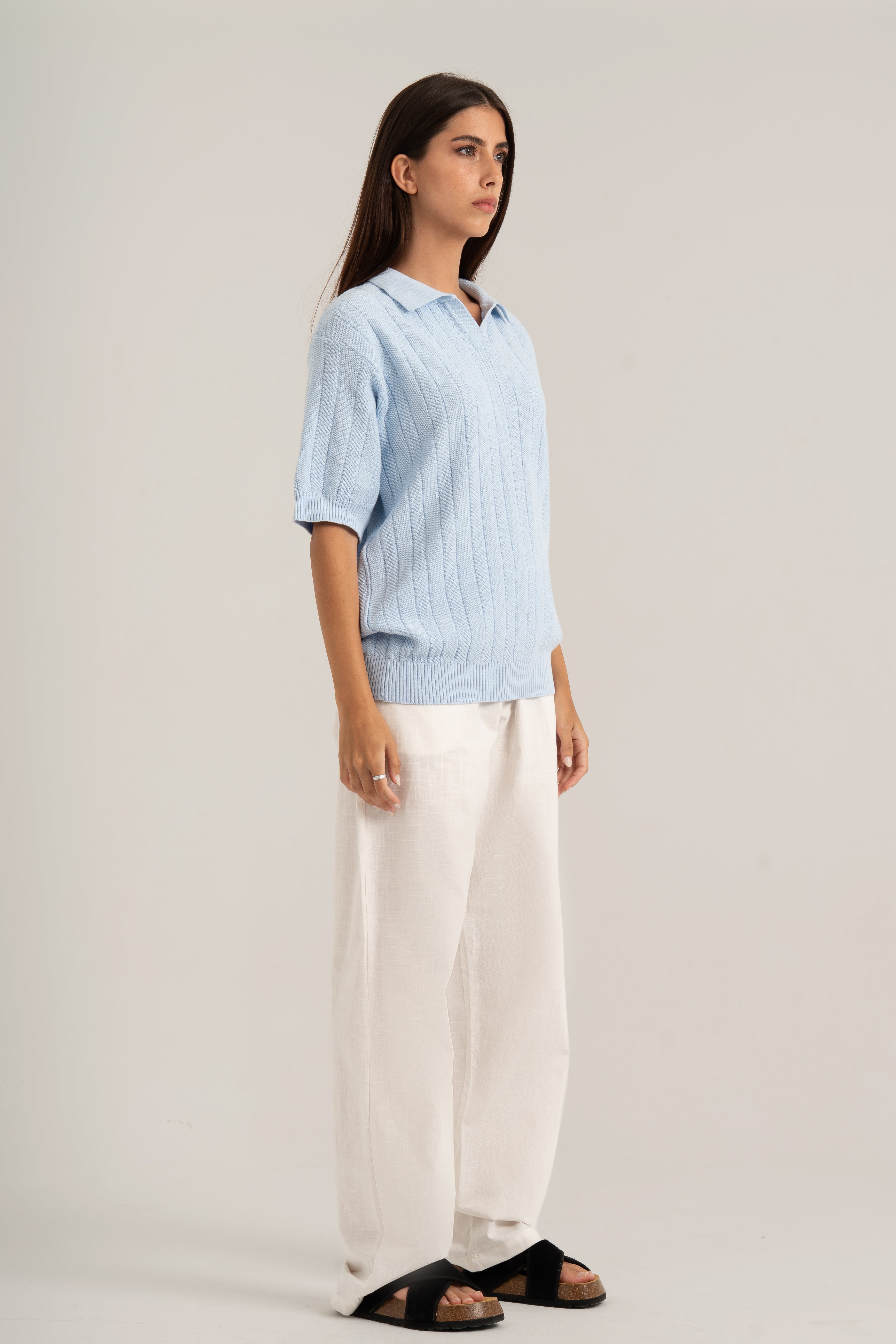 Baby Blue R02 Knitted Polo Shirt